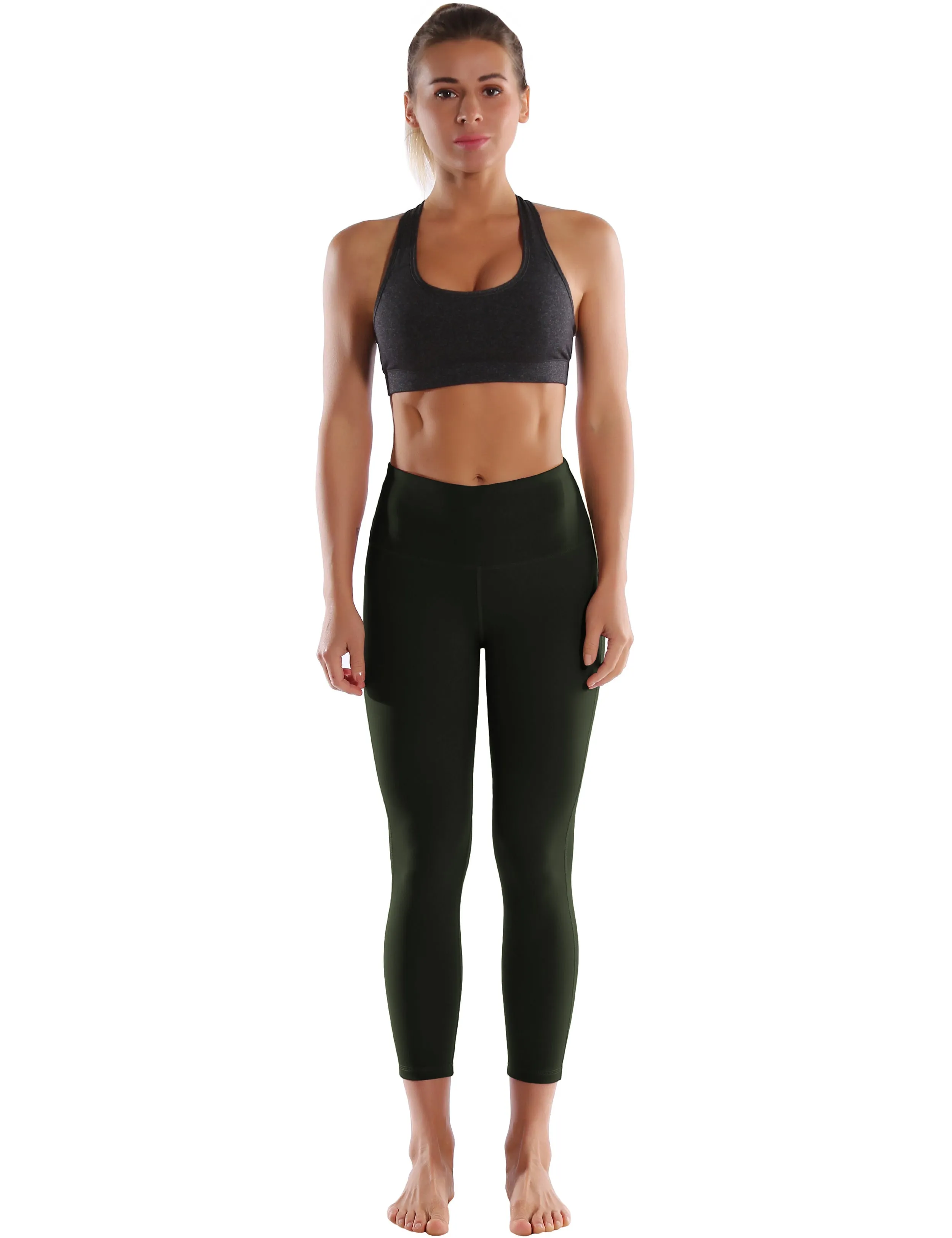 22" High Waist Side Line Capris olivegray_Running