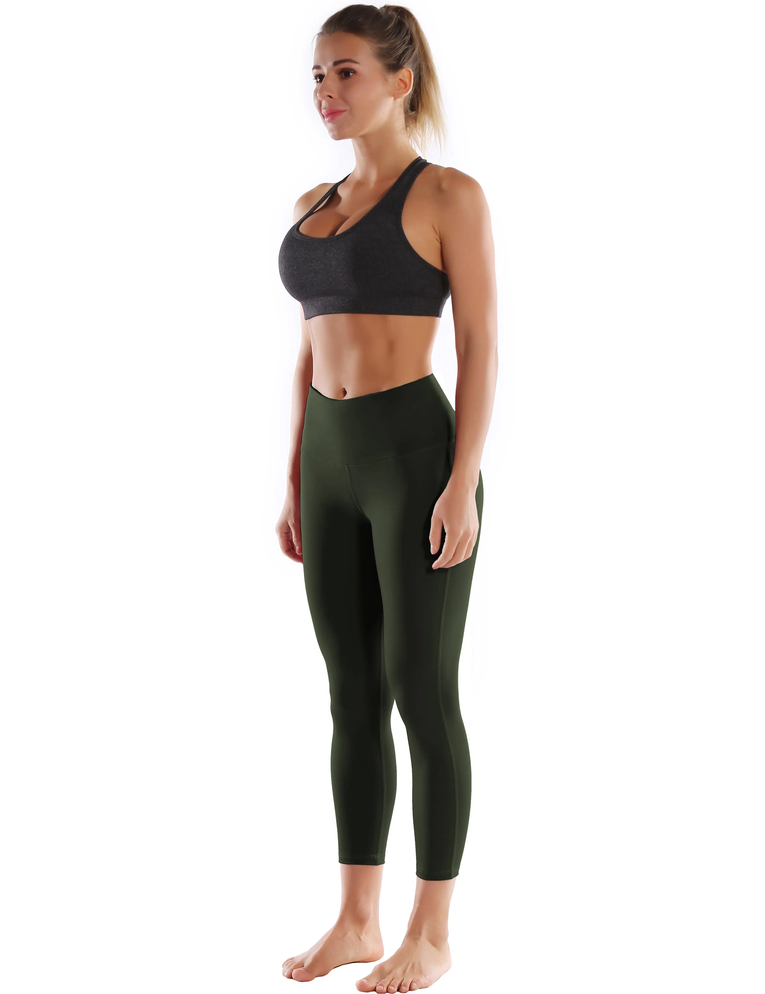 22" High Waist Side Line Capris olivegray_Running