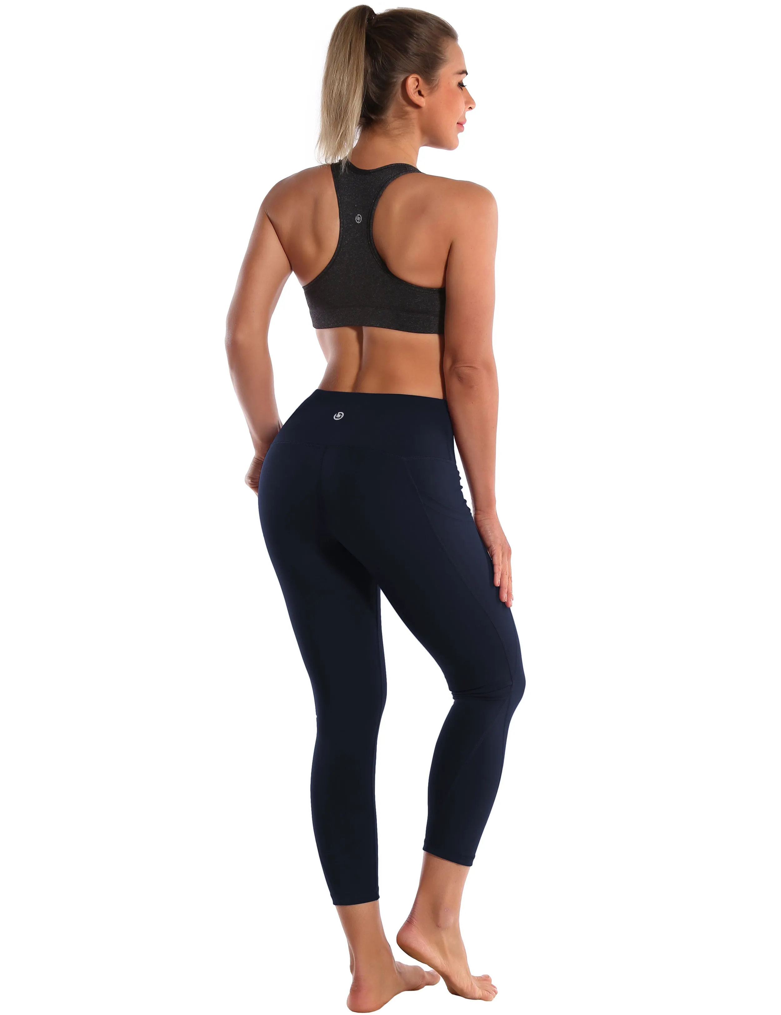22" High Waist Side Pockets Capris darknavy_Running