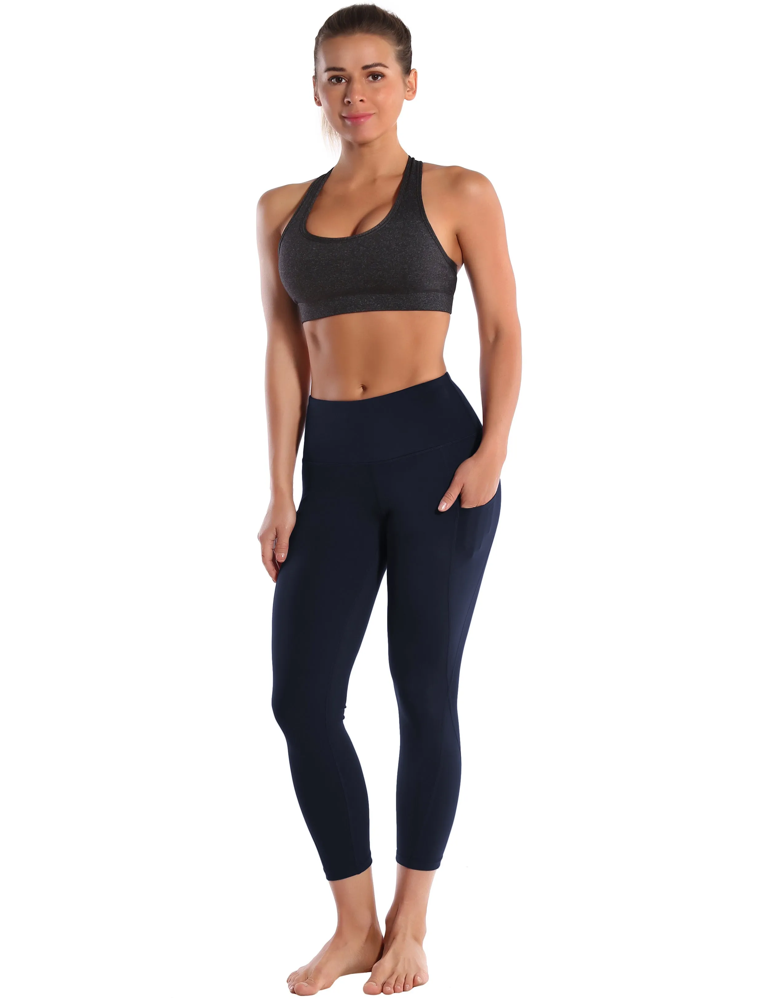 22" High Waist Side Pockets Capris darknavy_Running