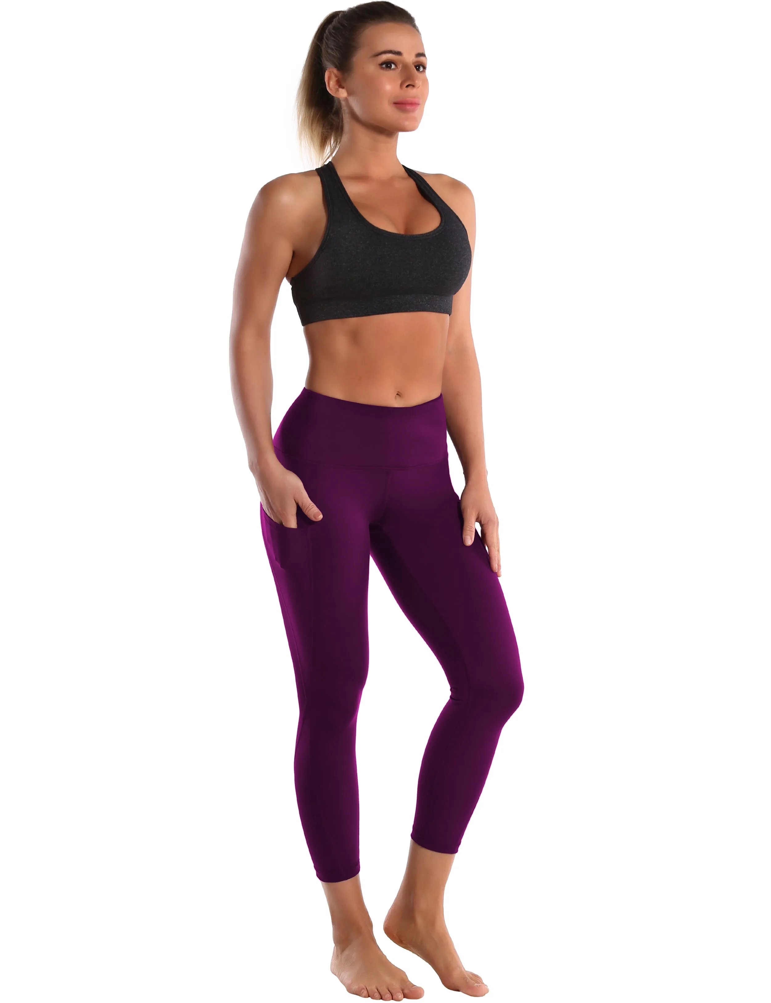 22" High Waist Side Pockets Capris plum_Running