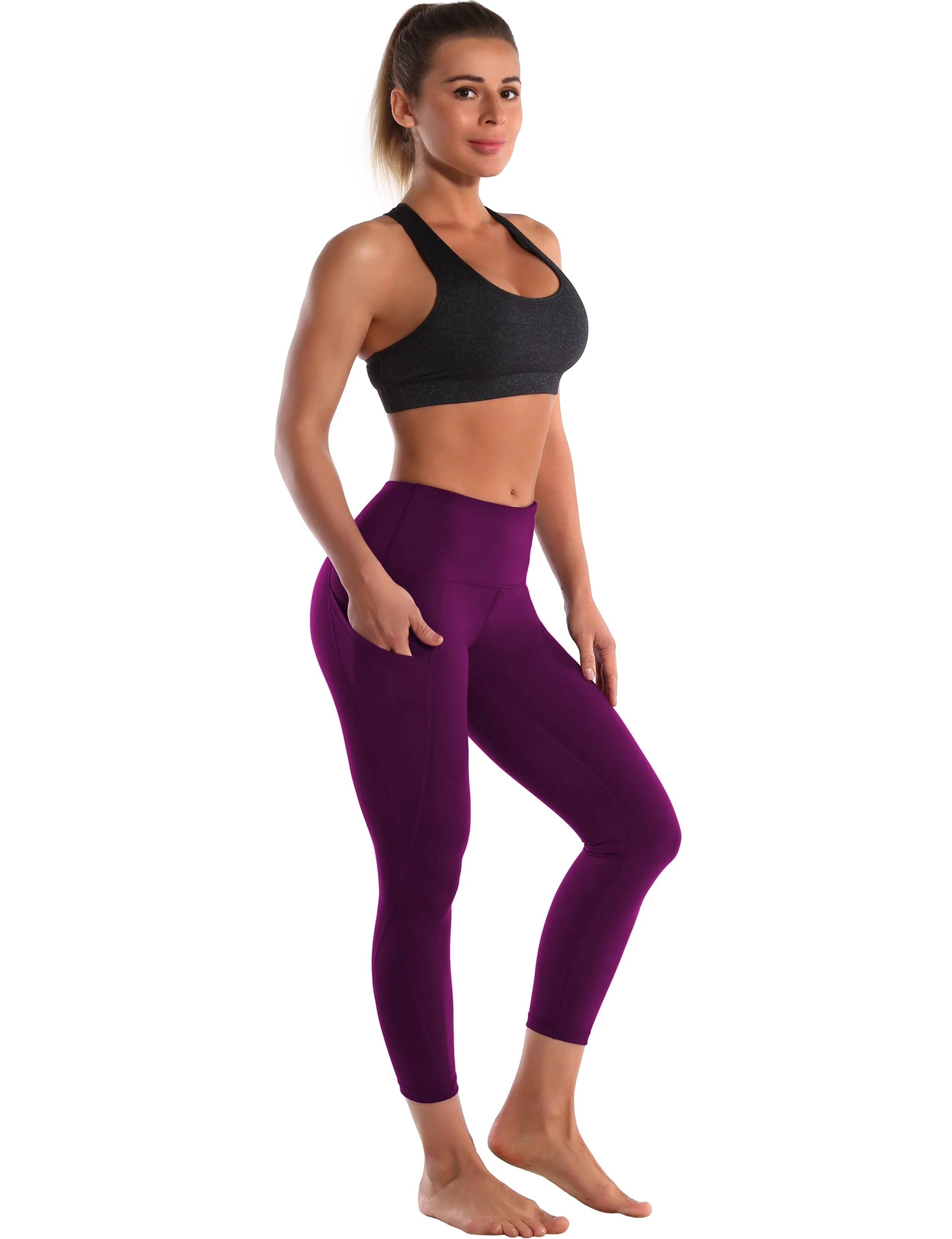 22" High Waist Side Pockets Capris plum_Running
