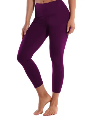 22" High Waist Side Pockets Capris plum_Running