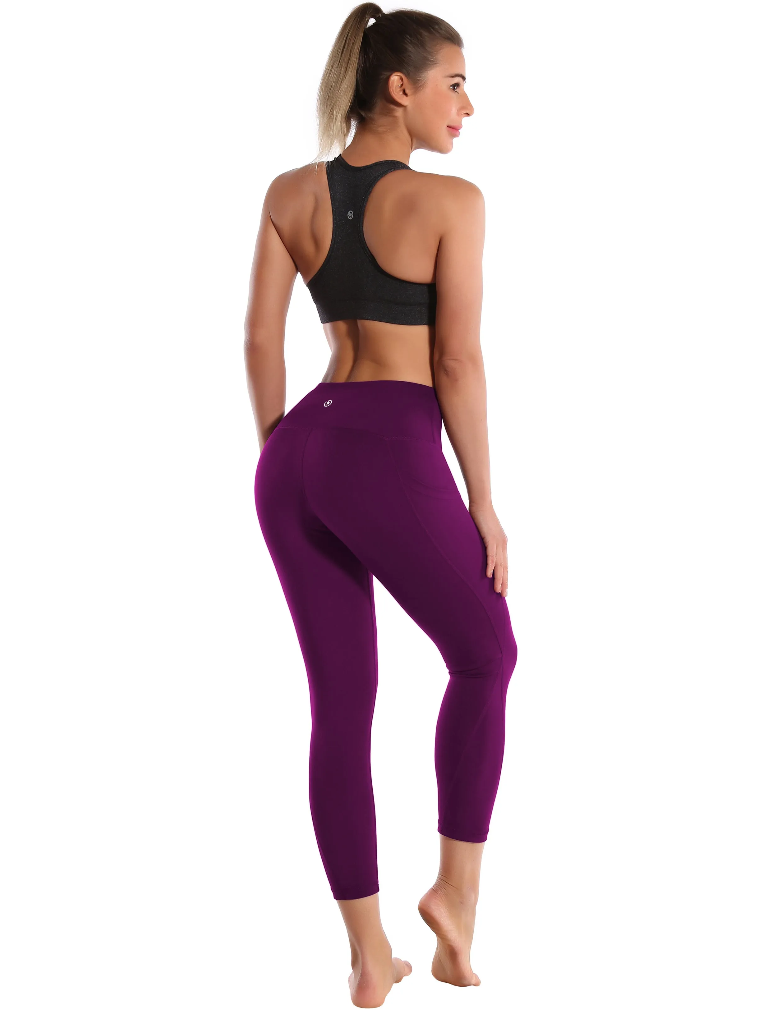 22" High Waist Side Pockets Capris plum_Running