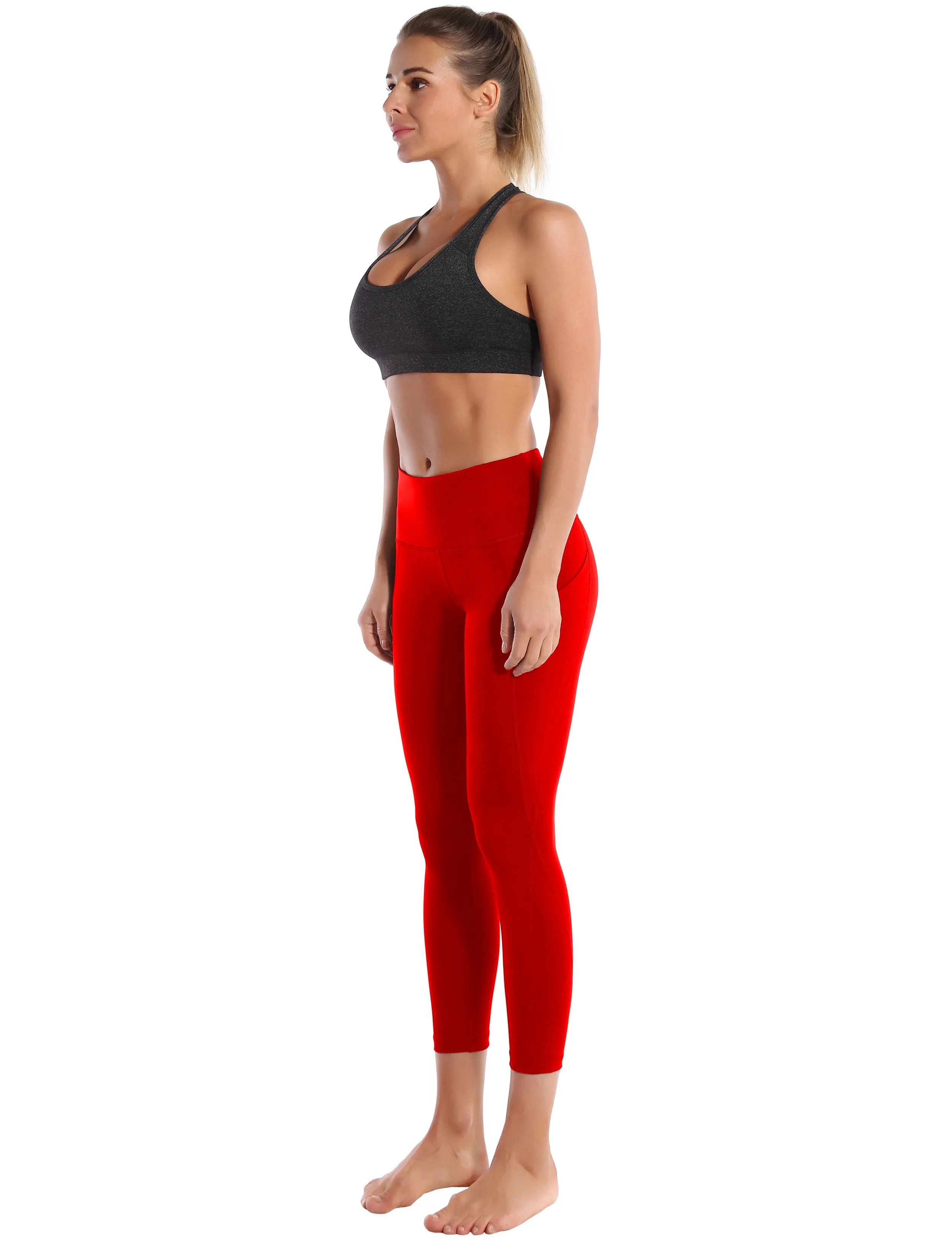 22" High Waist Side Pockets Capris scarlet_Running