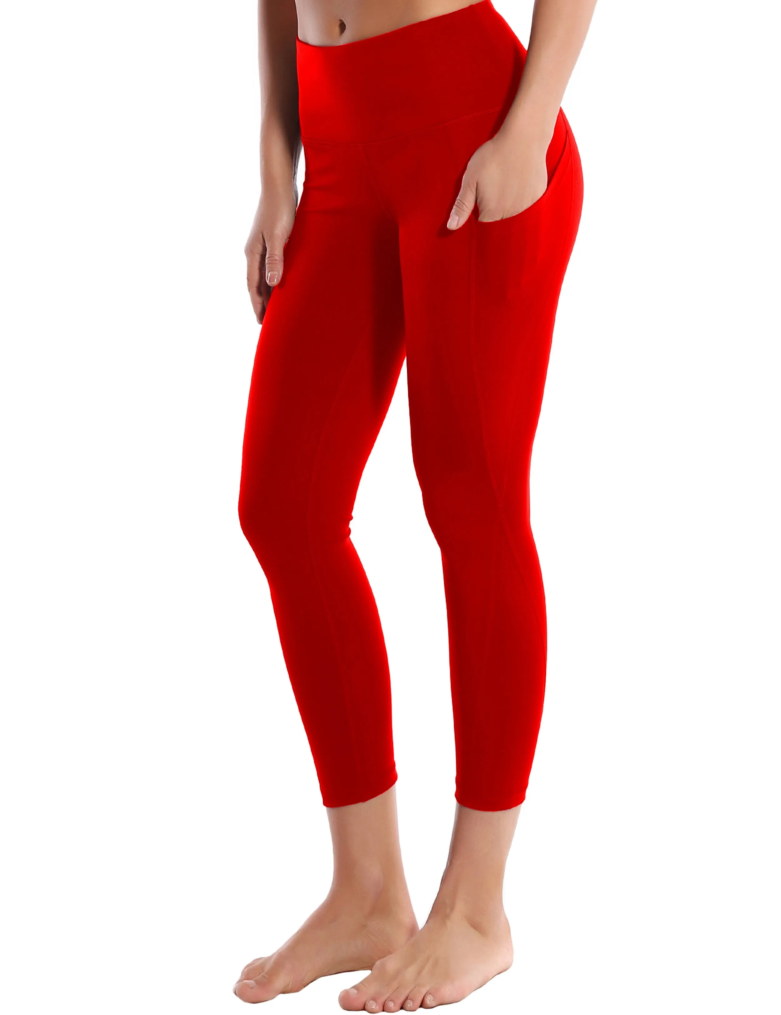 22" High Waist Side Pockets Capris scarlet_Running