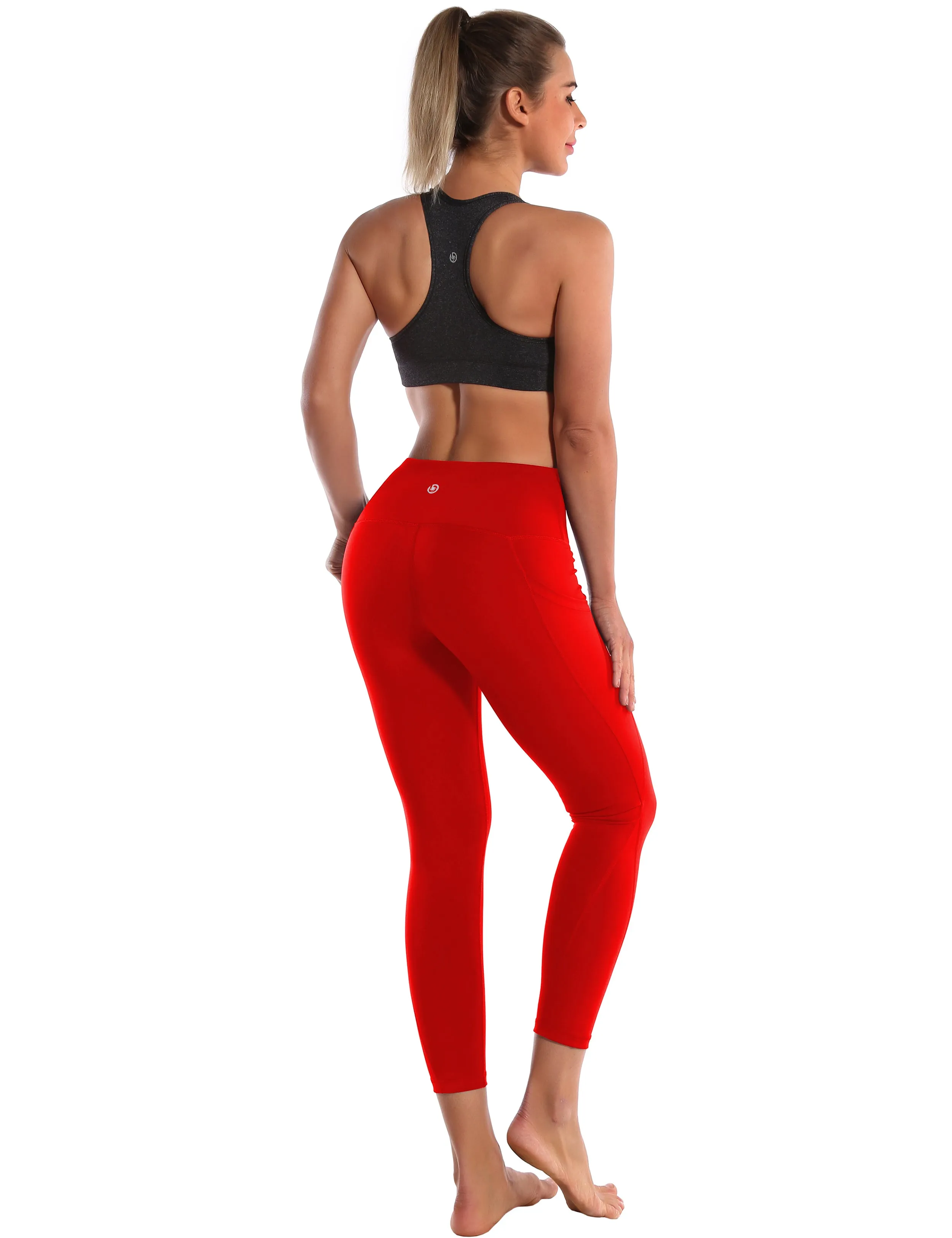 22" High Waist Side Pockets Capris scarlet_Running