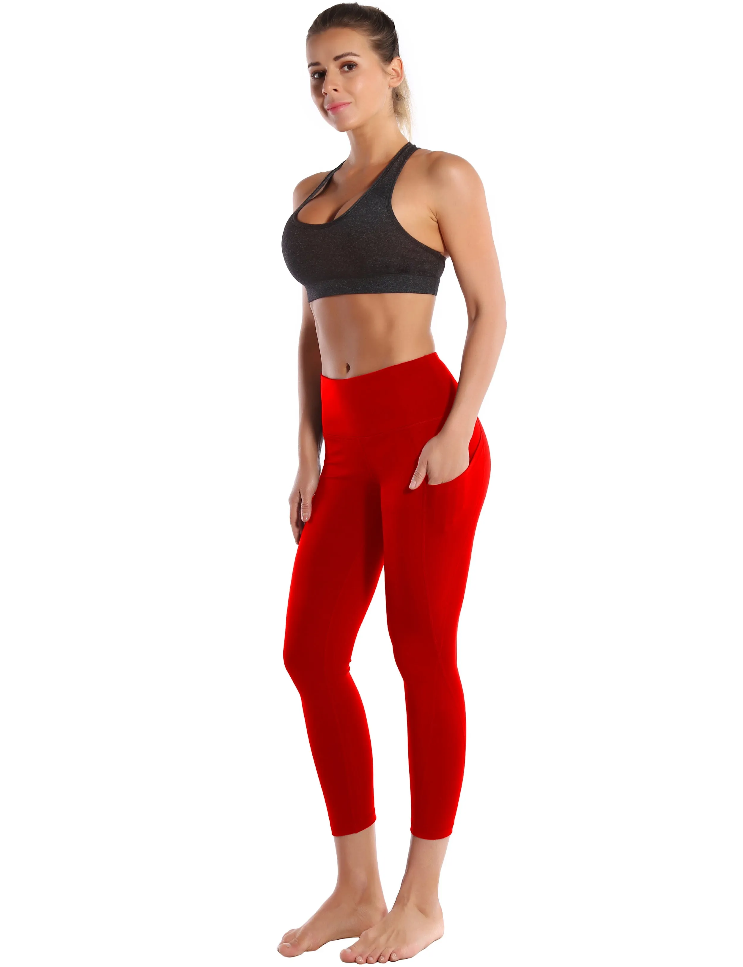 22" High Waist Side Pockets Capris scarlet_Running