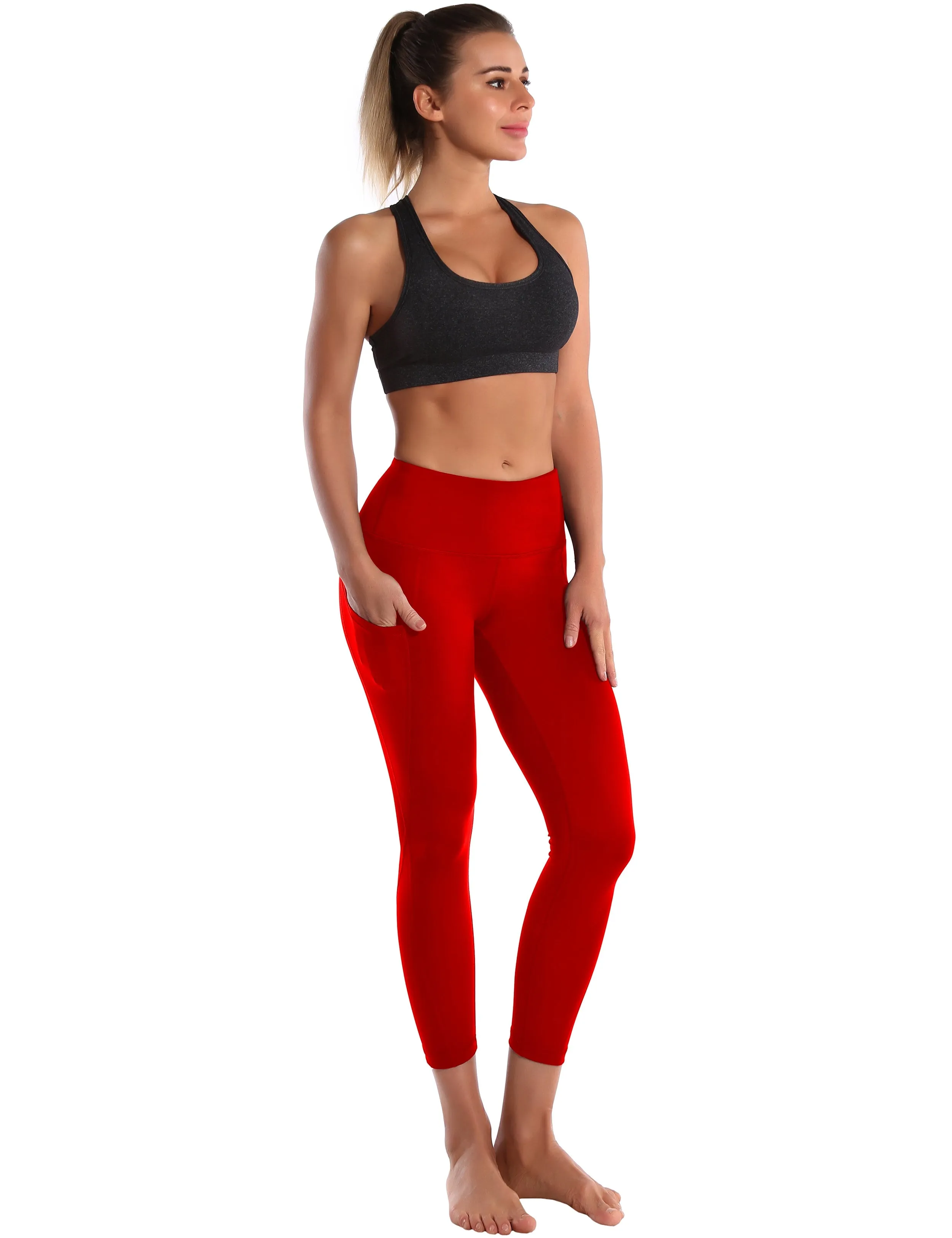 22" High Waist Side Pockets Capris scarlet_Running