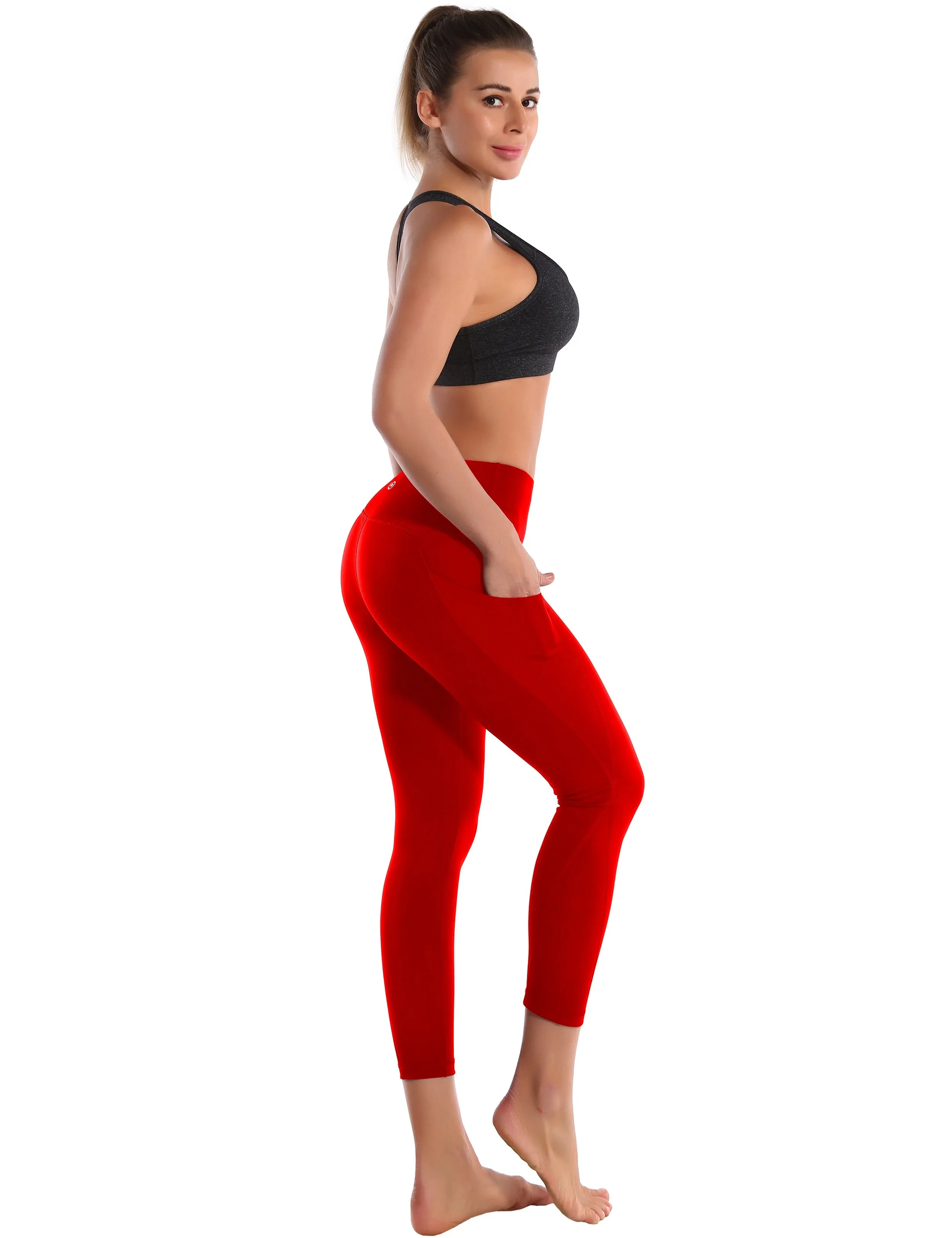 22" High Waist Side Pockets Capris scarlet_Running
