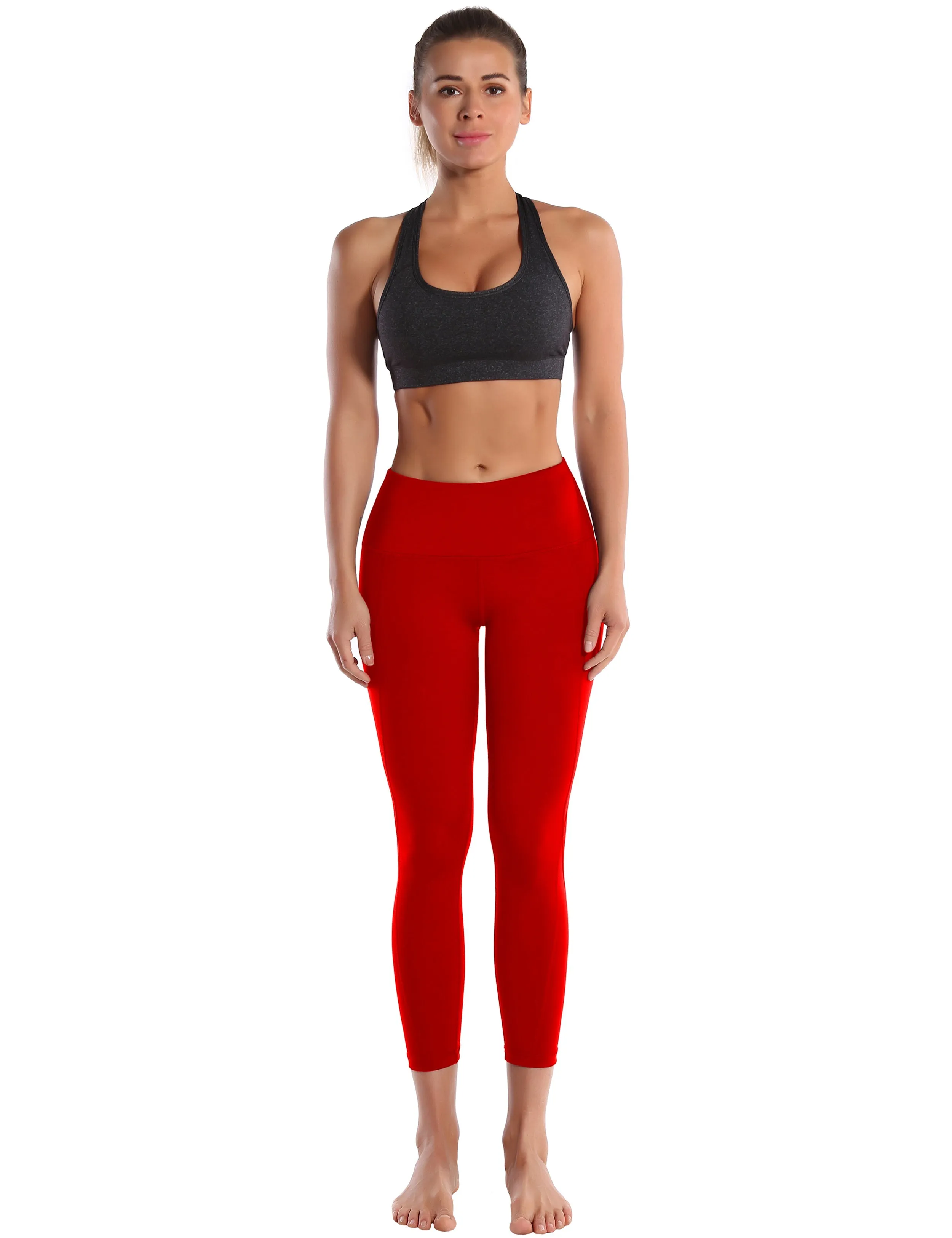 22" High Waist Side Pockets Capris scarlet_Running