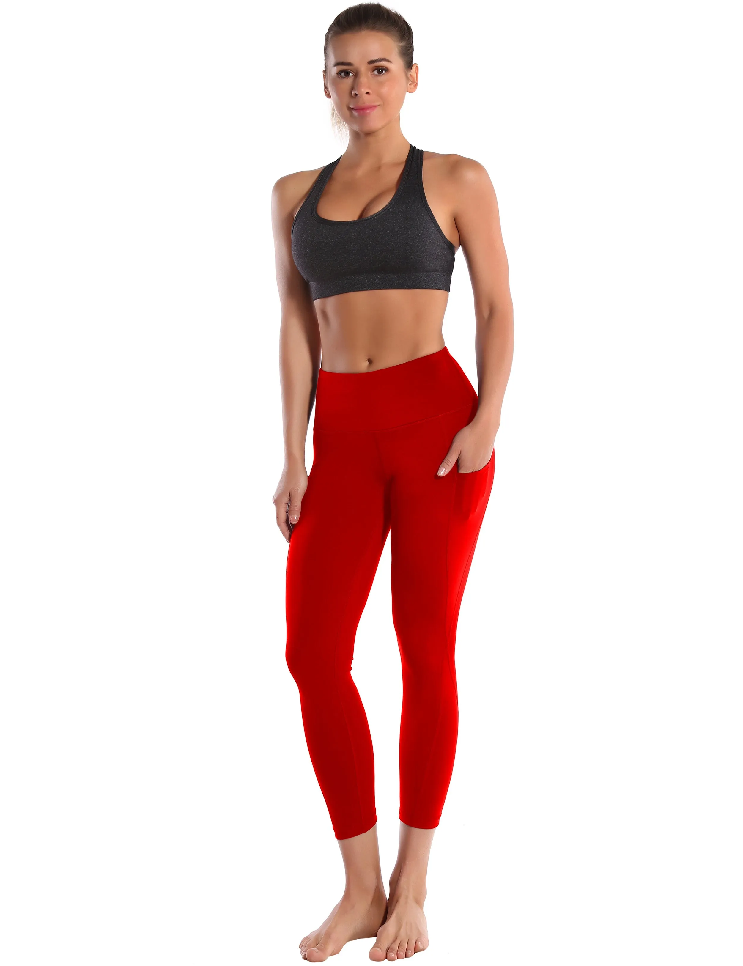 22" High Waist Side Pockets Capris scarlet_Running