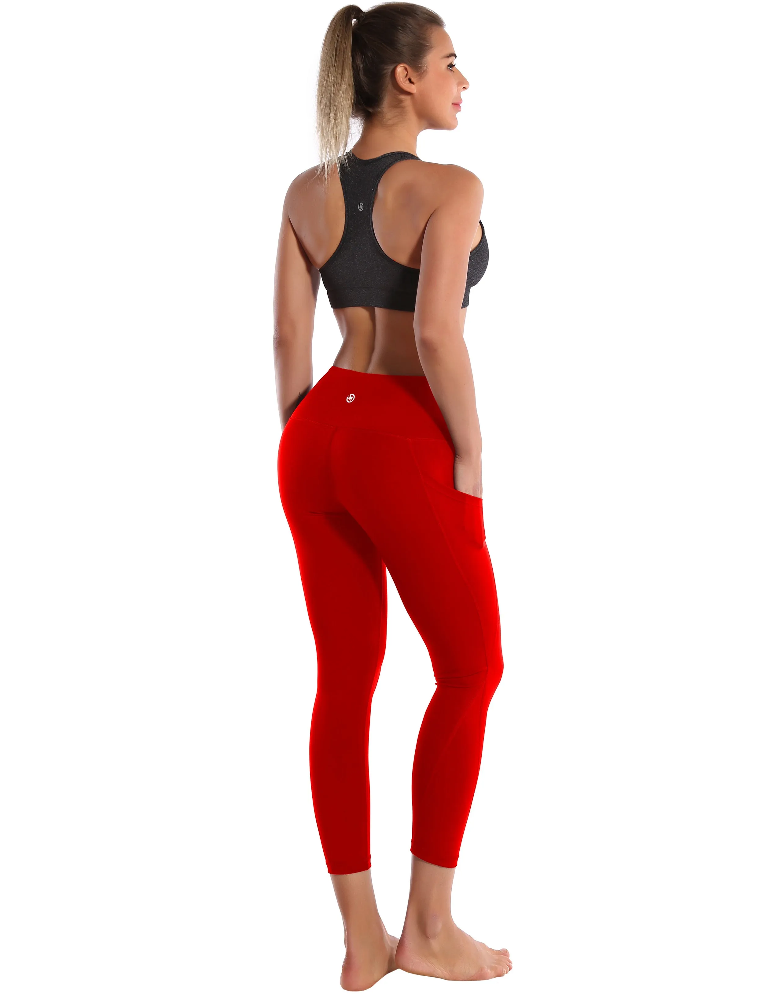 22" High Waist Side Pockets Capris scarlet_Running