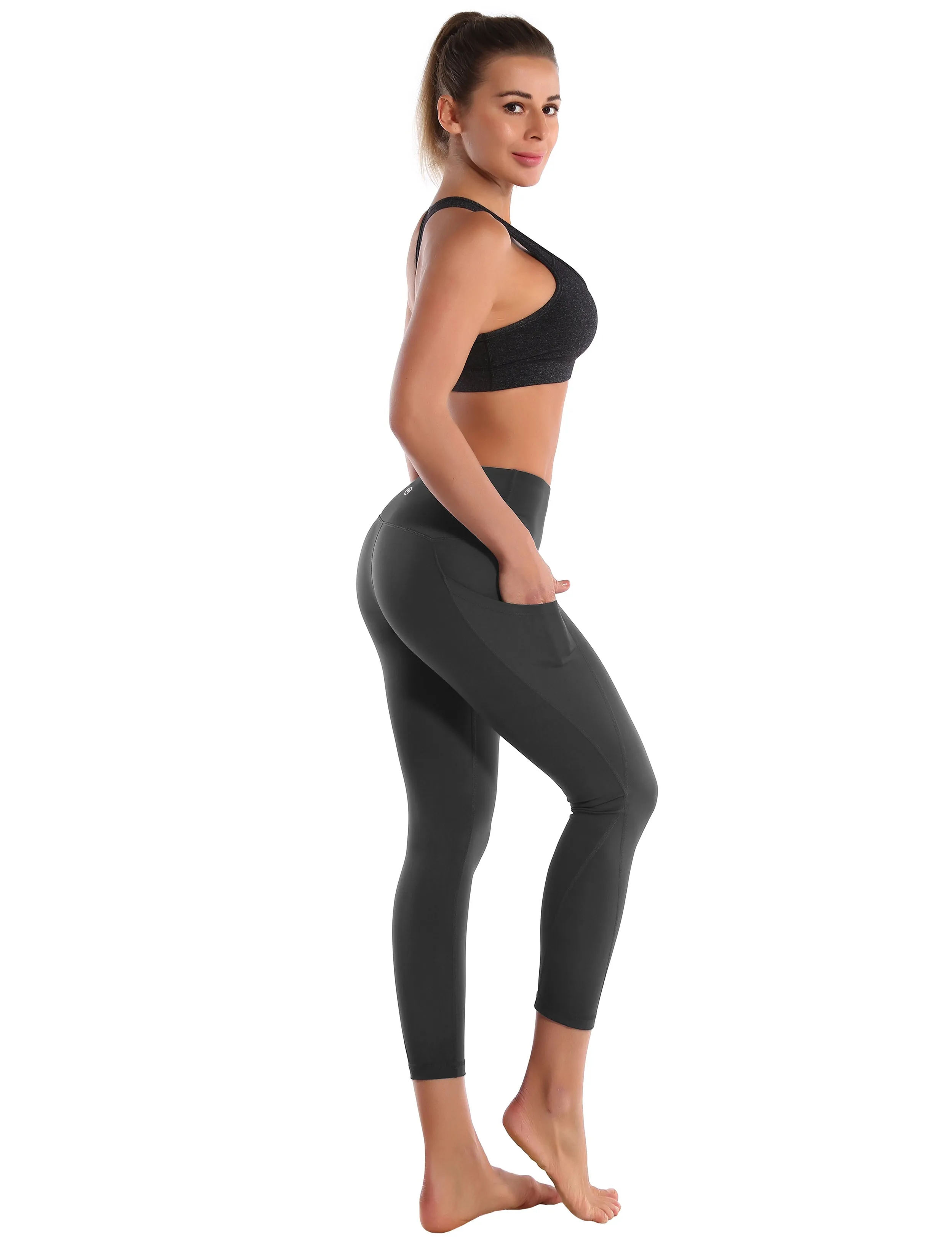 22" High Waist Side Pockets Capris shadowcharcoal_Running
