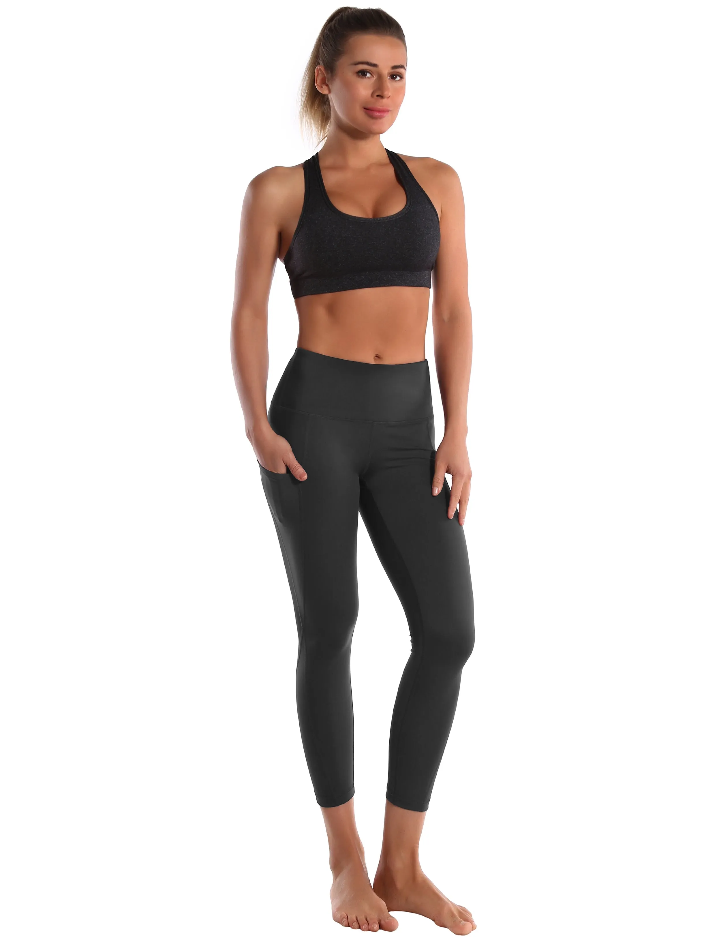 22" High Waist Side Pockets Capris shadowcharcoal_Running