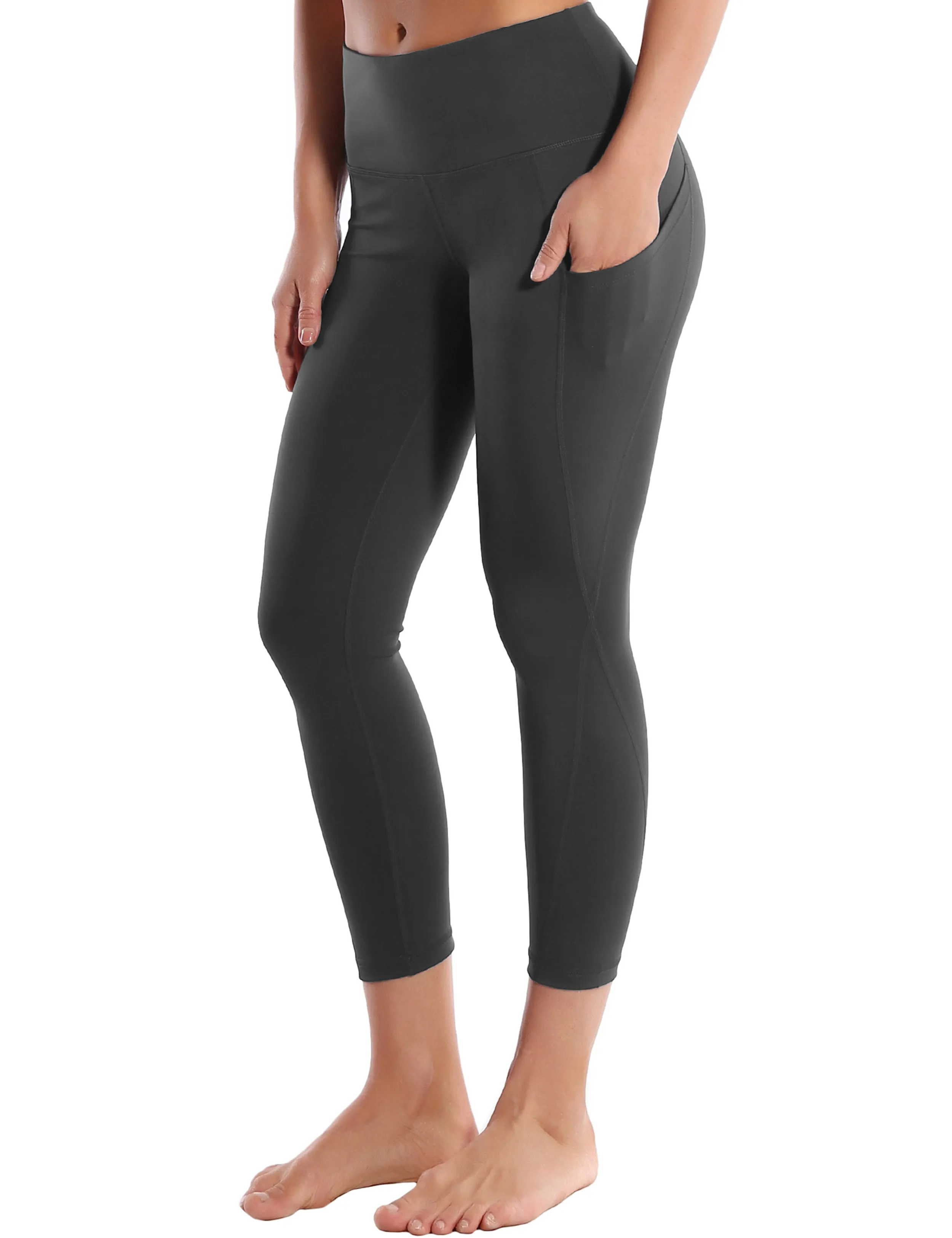 22" High Waist Side Pockets Capris shadowcharcoal_Running