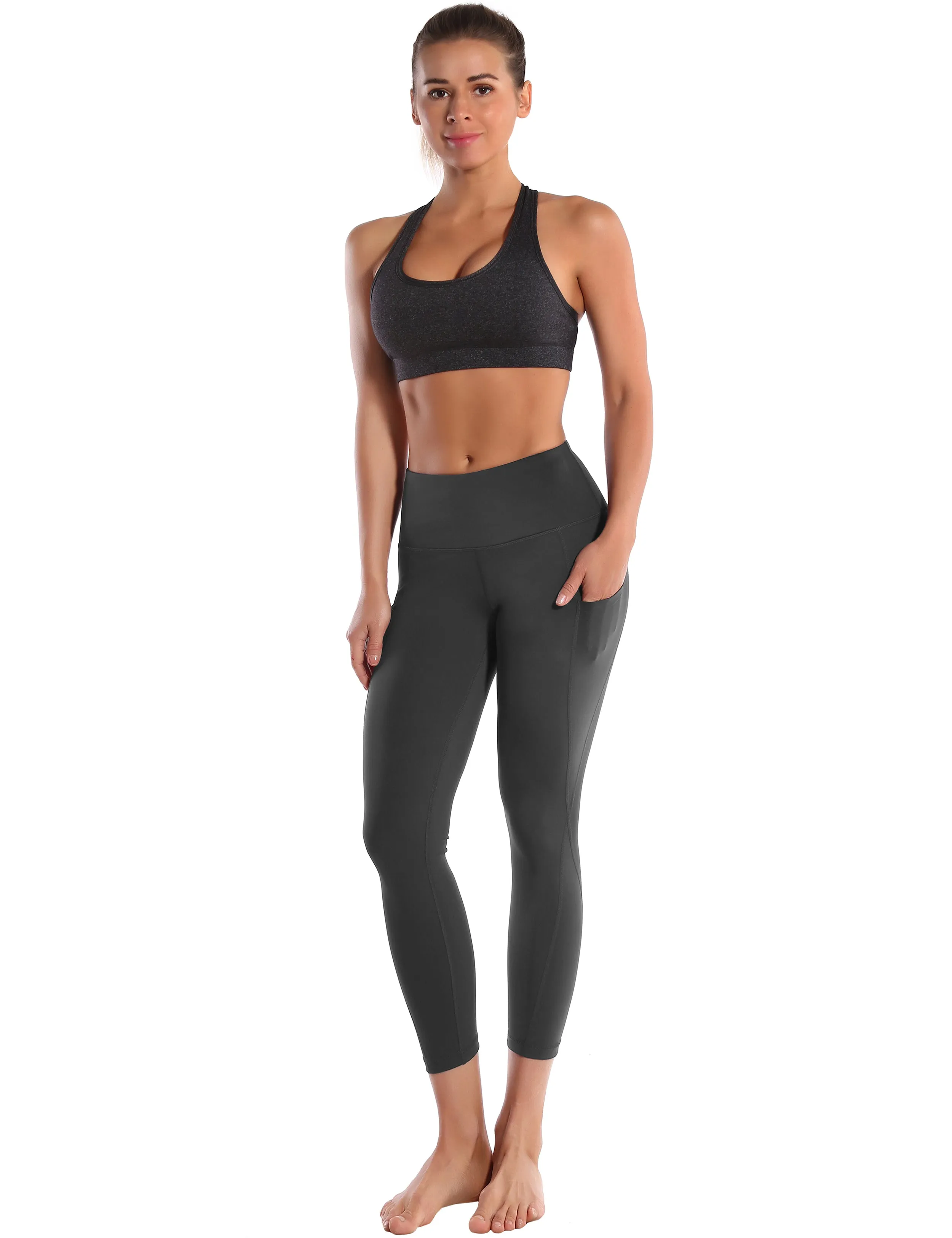 22" High Waist Side Pockets Capris shadowcharcoal_Running
