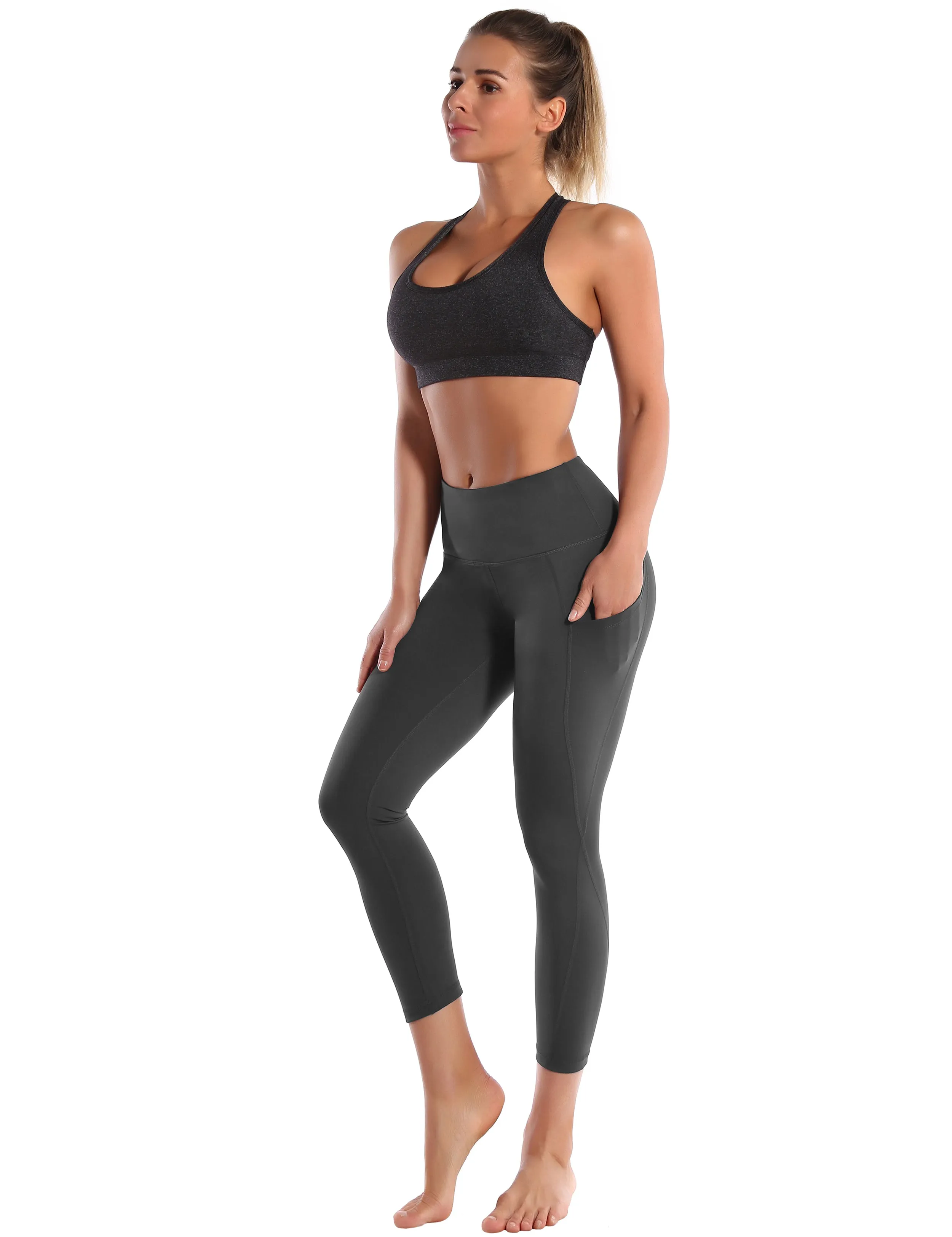 22" High Waist Side Pockets Capris shadowcharcoal_Running