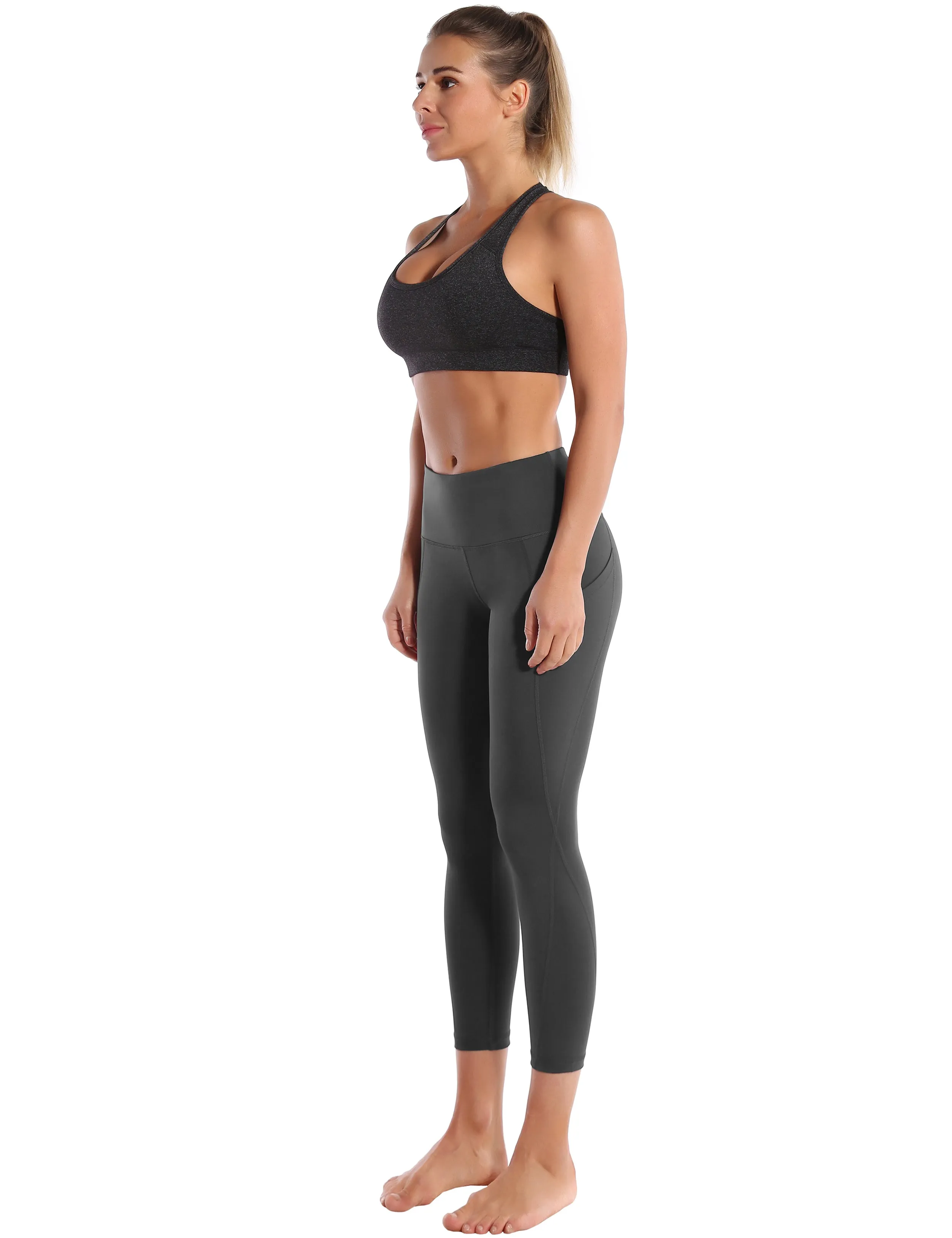 22" High Waist Side Pockets Capris shadowcharcoal_Running