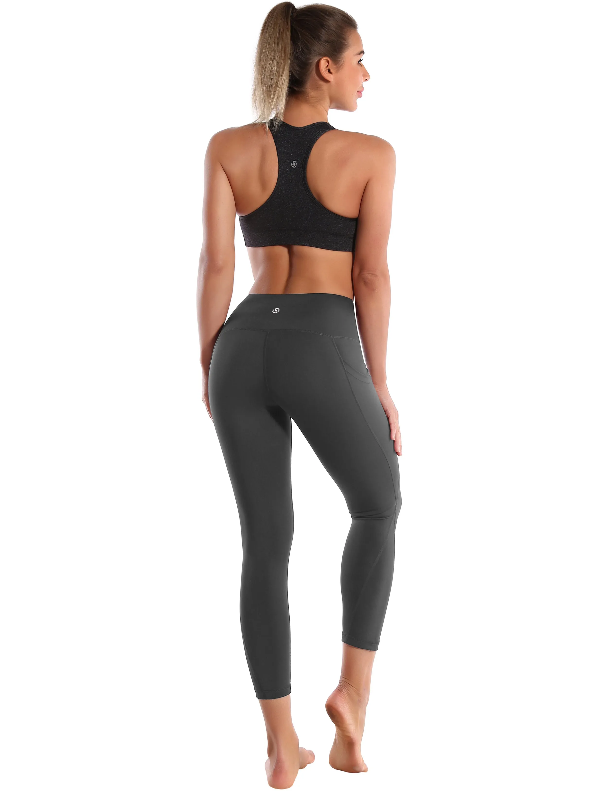 22" High Waist Side Pockets Capris shadowcharcoal_Running