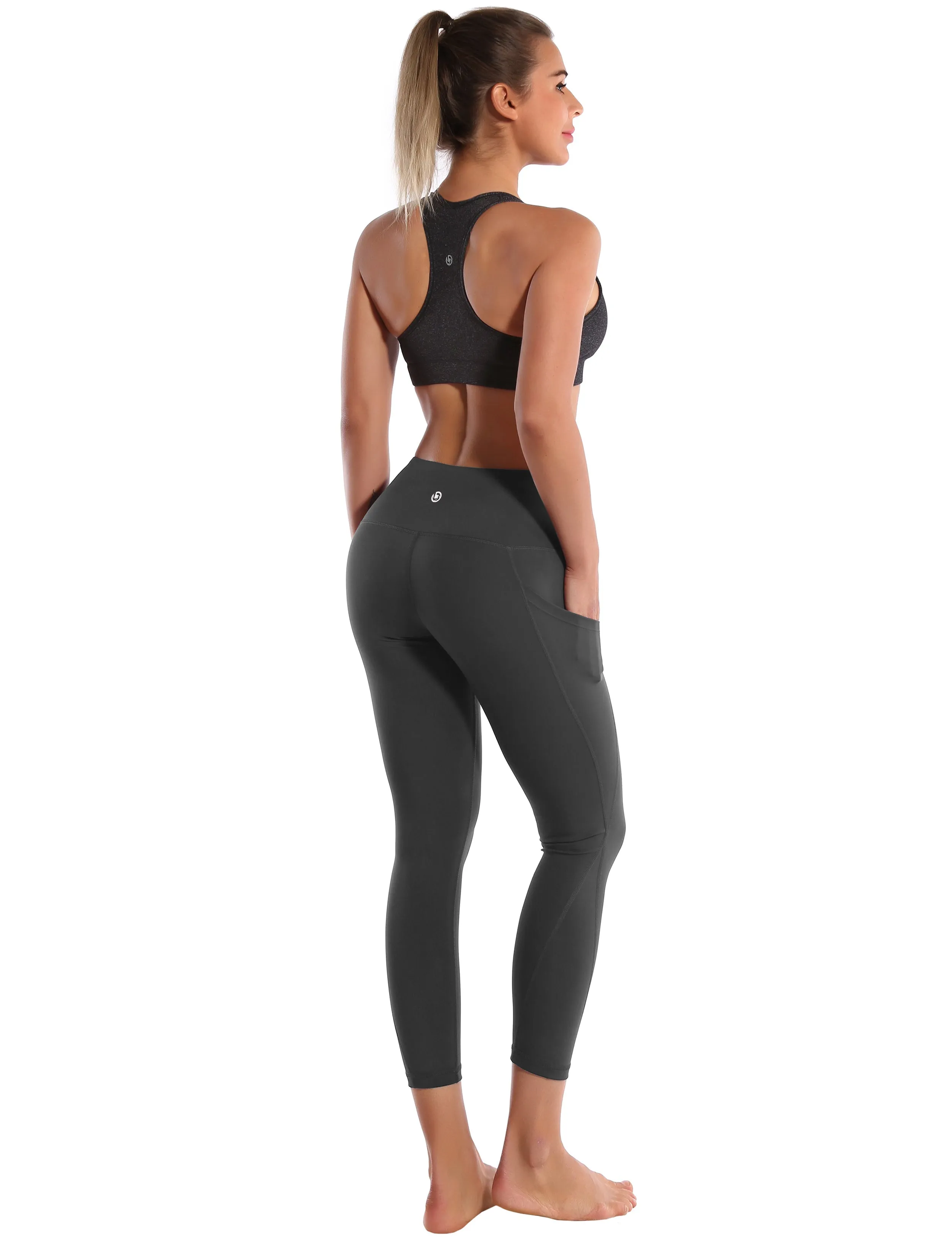 22" High Waist Side Pockets Capris shadowcharcoal_Running