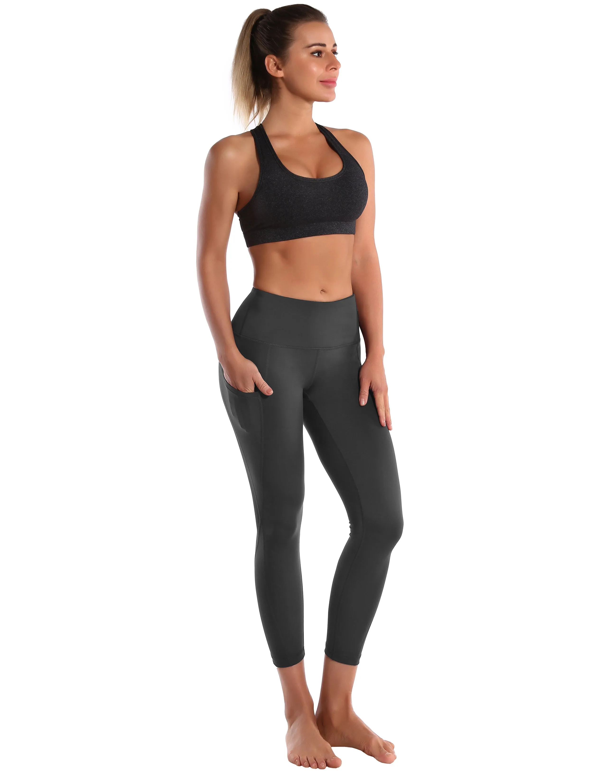 22" High Waist Side Pockets Capris shadowcharcoal_Running
