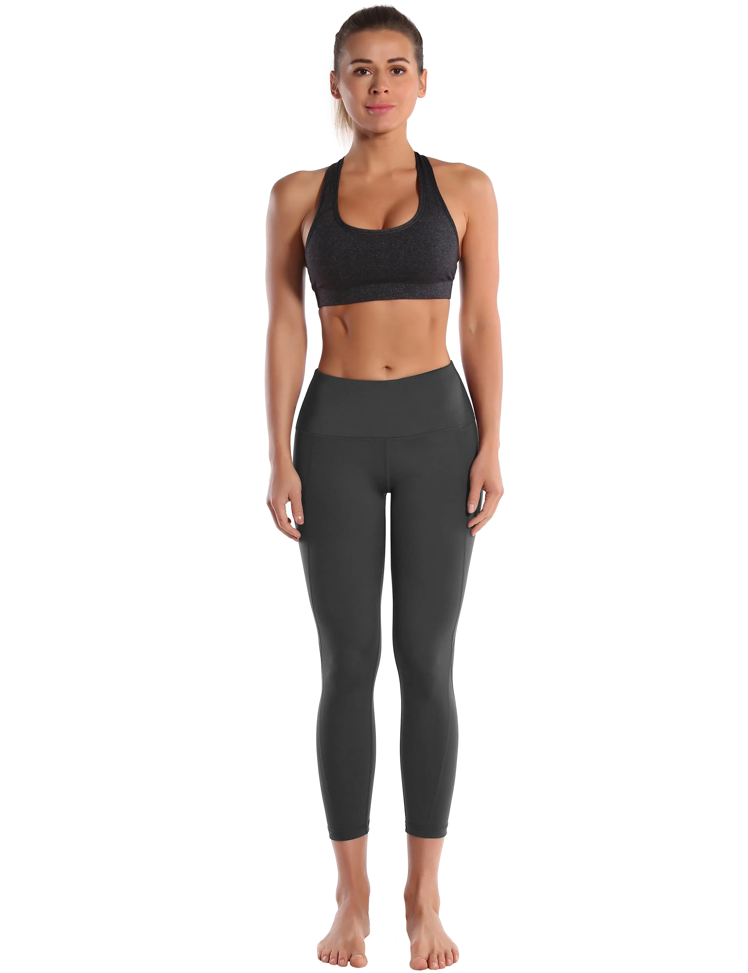22" High Waist Side Pockets Capris shadowcharcoal_Running