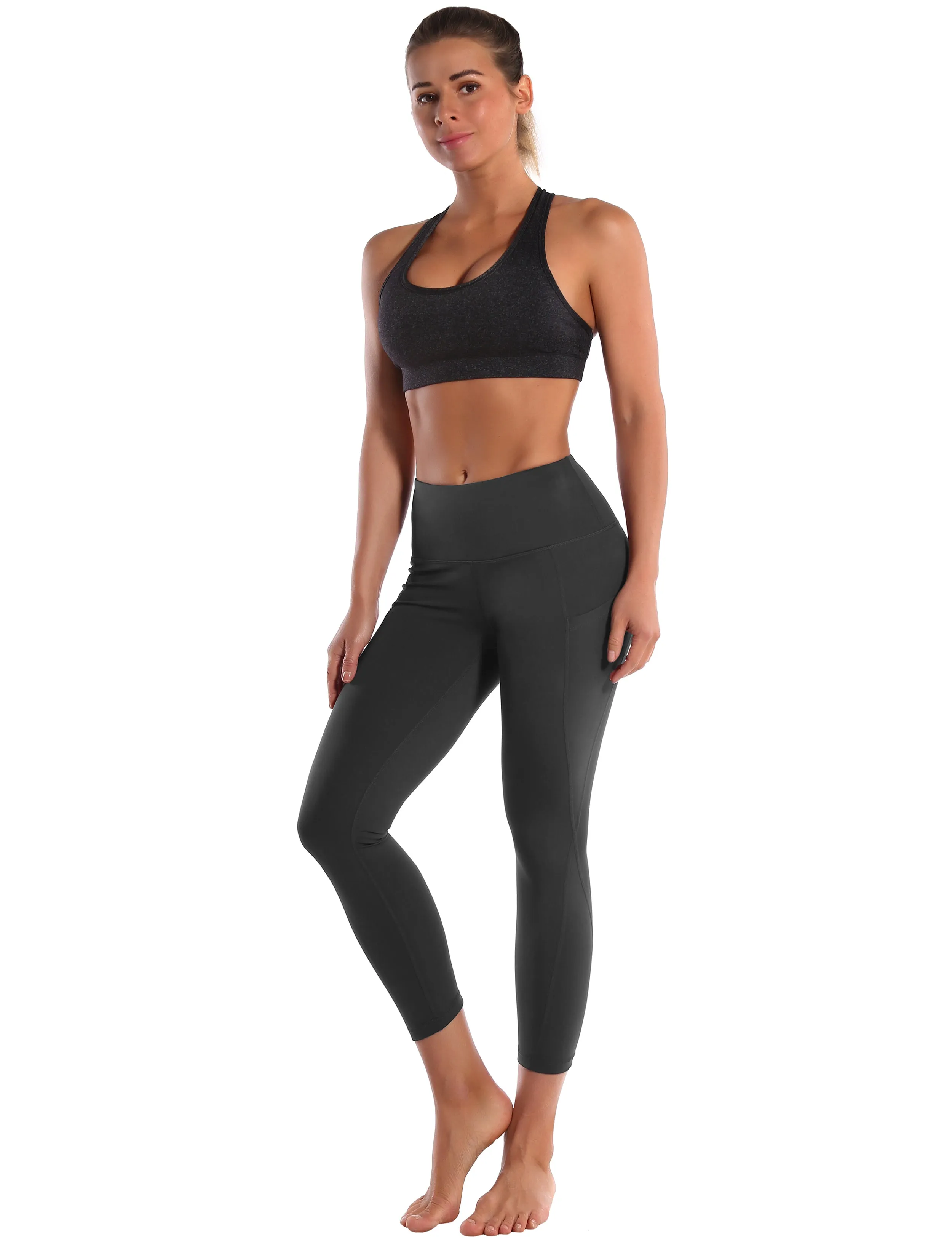 22" High Waist Side Pockets Capris shadowcharcoal_Running