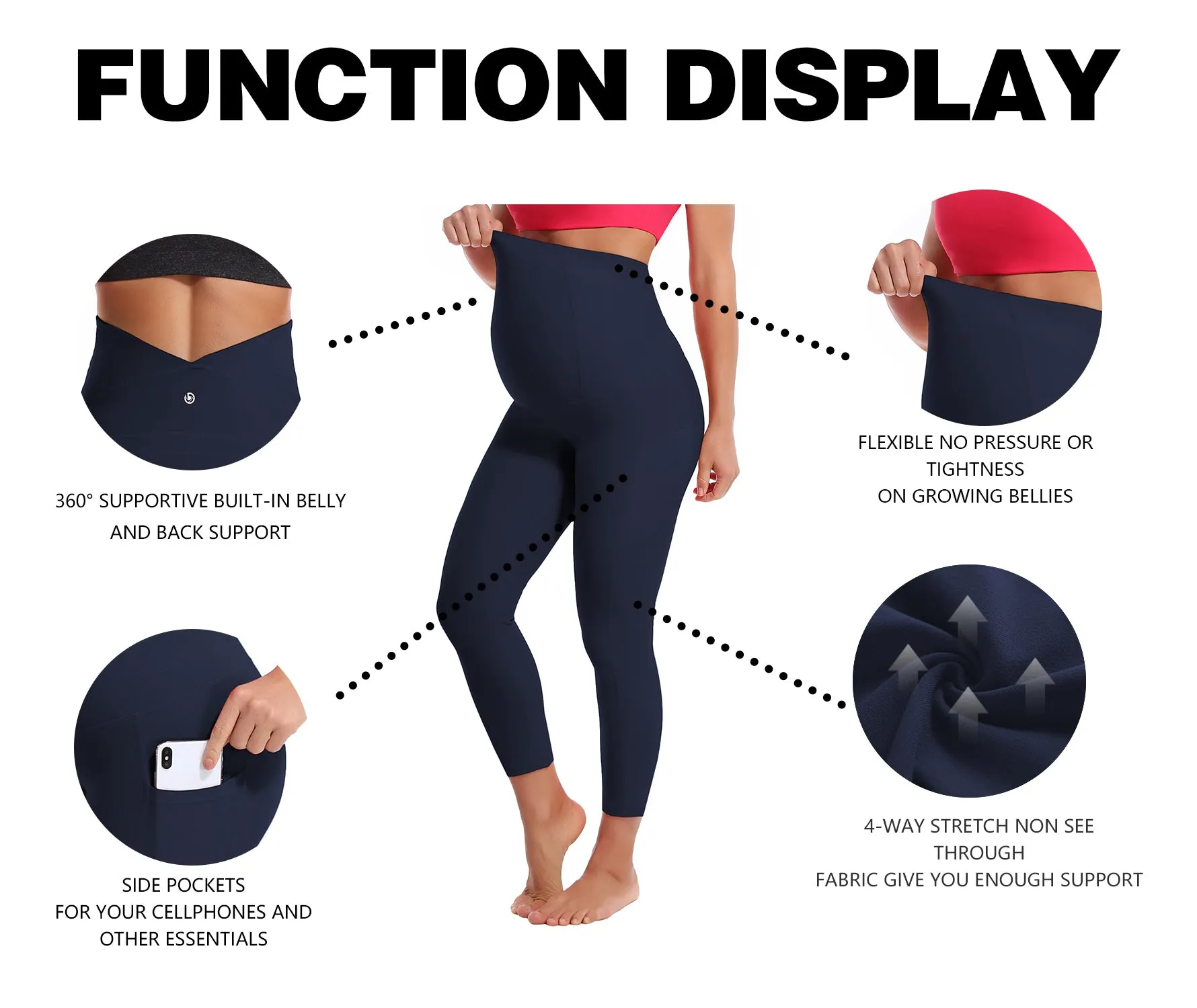 22" Side Pockets Maternity Running Pants darknavy_Running