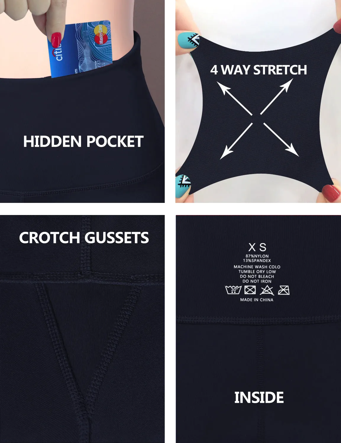 29" 31" 33" 35" 37"  Back Pockets Bootcut Leggings darknavy_Running