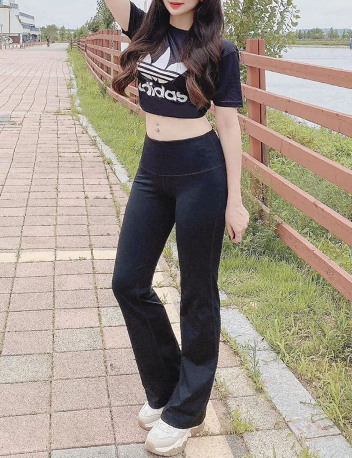 29" 31" 33" 35" 37" High Waist Bootcut Leggings Black ins_Running