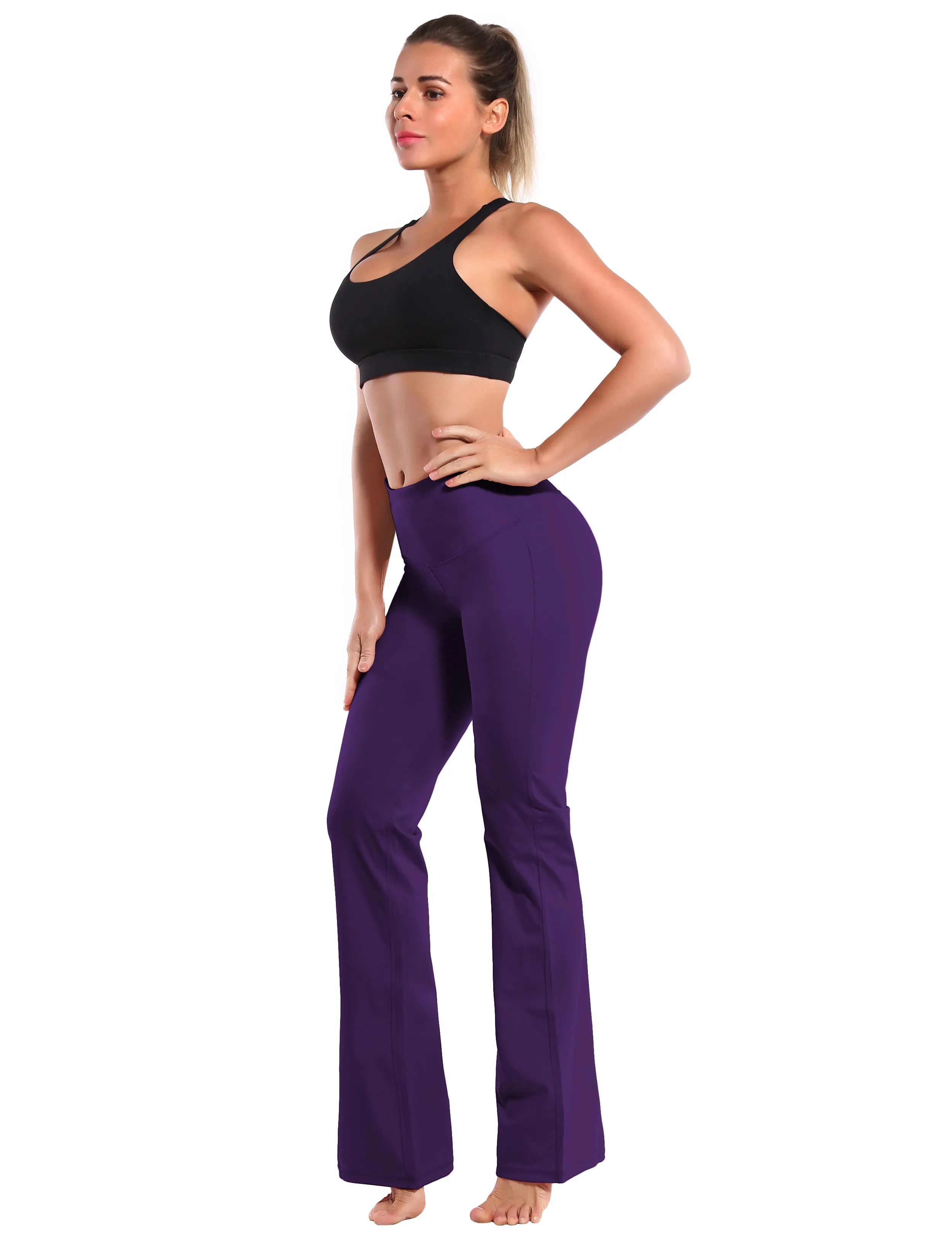 29" 31" 33" 35" 37" High Waist Bootcut Leggings Eggplantpurple_Running