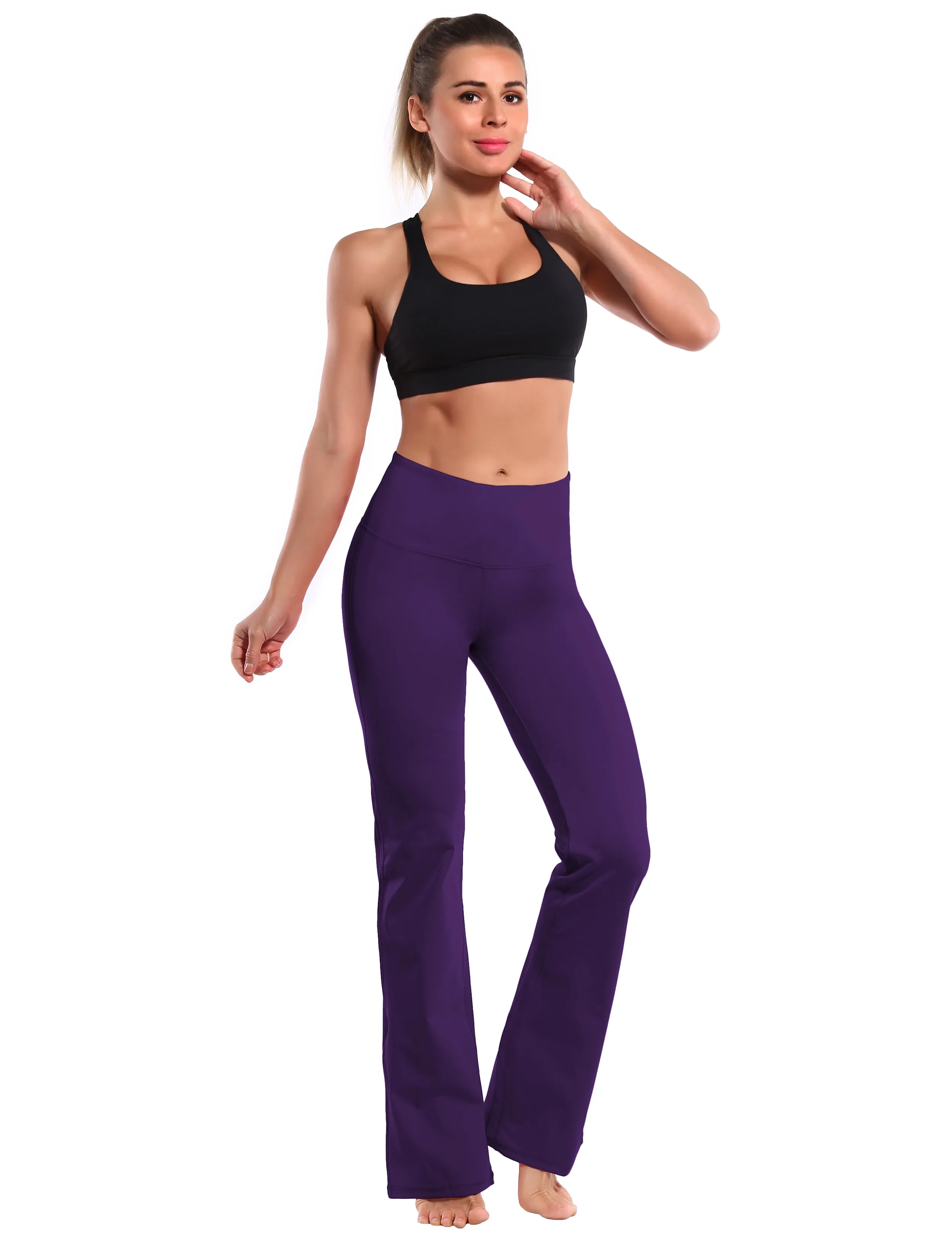 29" 31" 33" 35" 37" High Waist Bootcut Leggings Eggplantpurple_Running