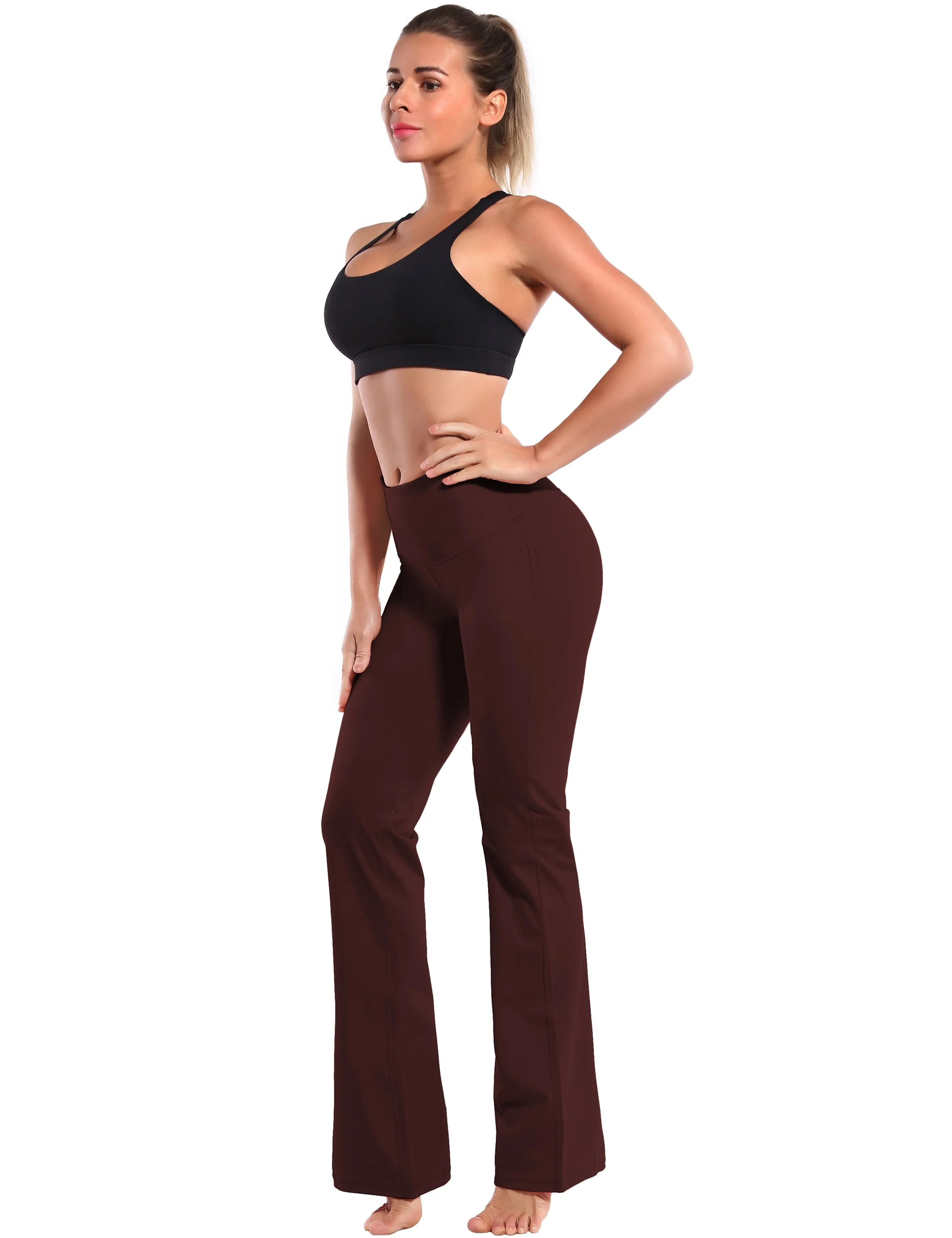 29" 31" 33" 35" 37" High Waist Bootcut Leggings Mahoganymaroon ins_Running
