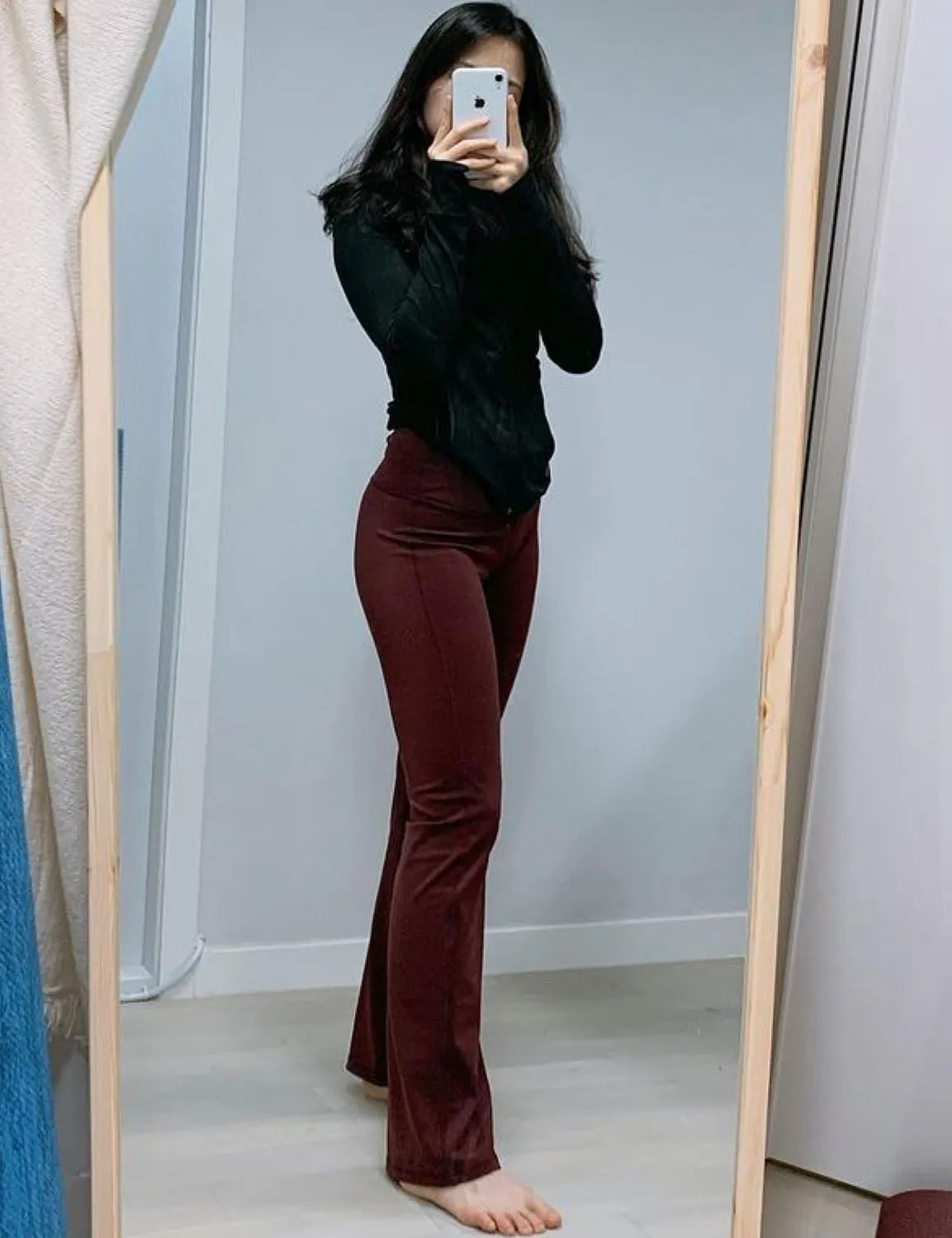 29" 31" 33" 35" 37" High Waist Bootcut Leggings Mahoganymaroon ins_Running