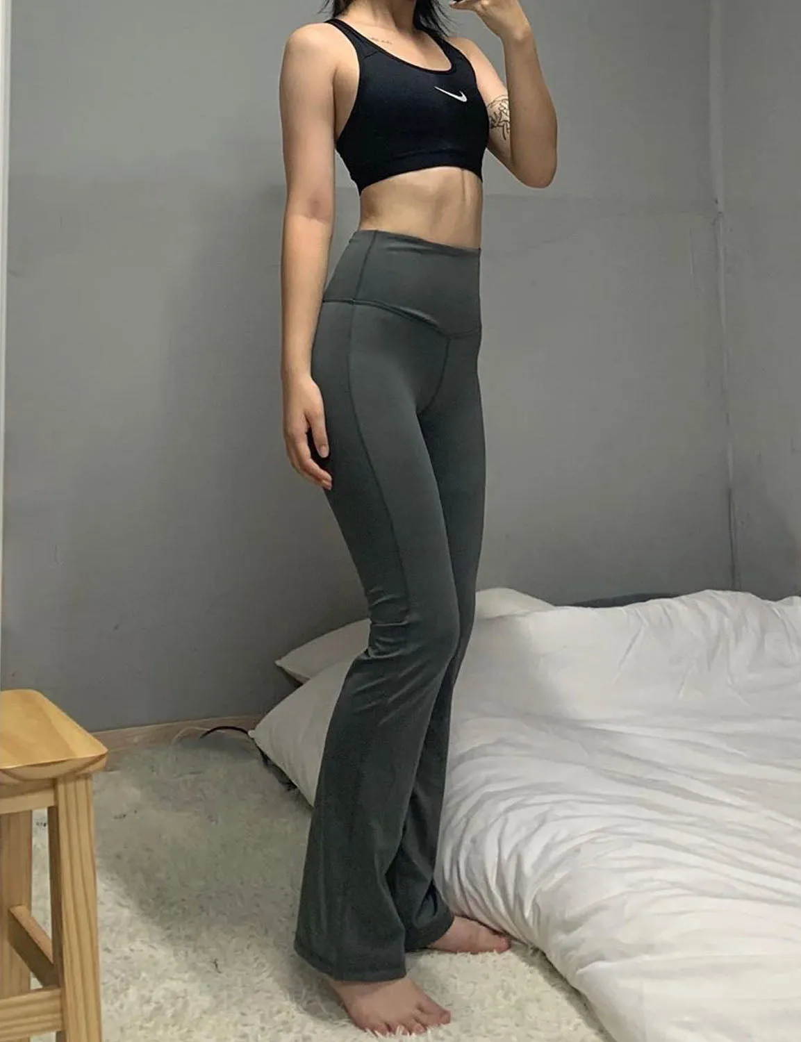 29" 31" 33" 35" 37" High Waist Bootcut Leggings Shadowcharcoal ins_Running