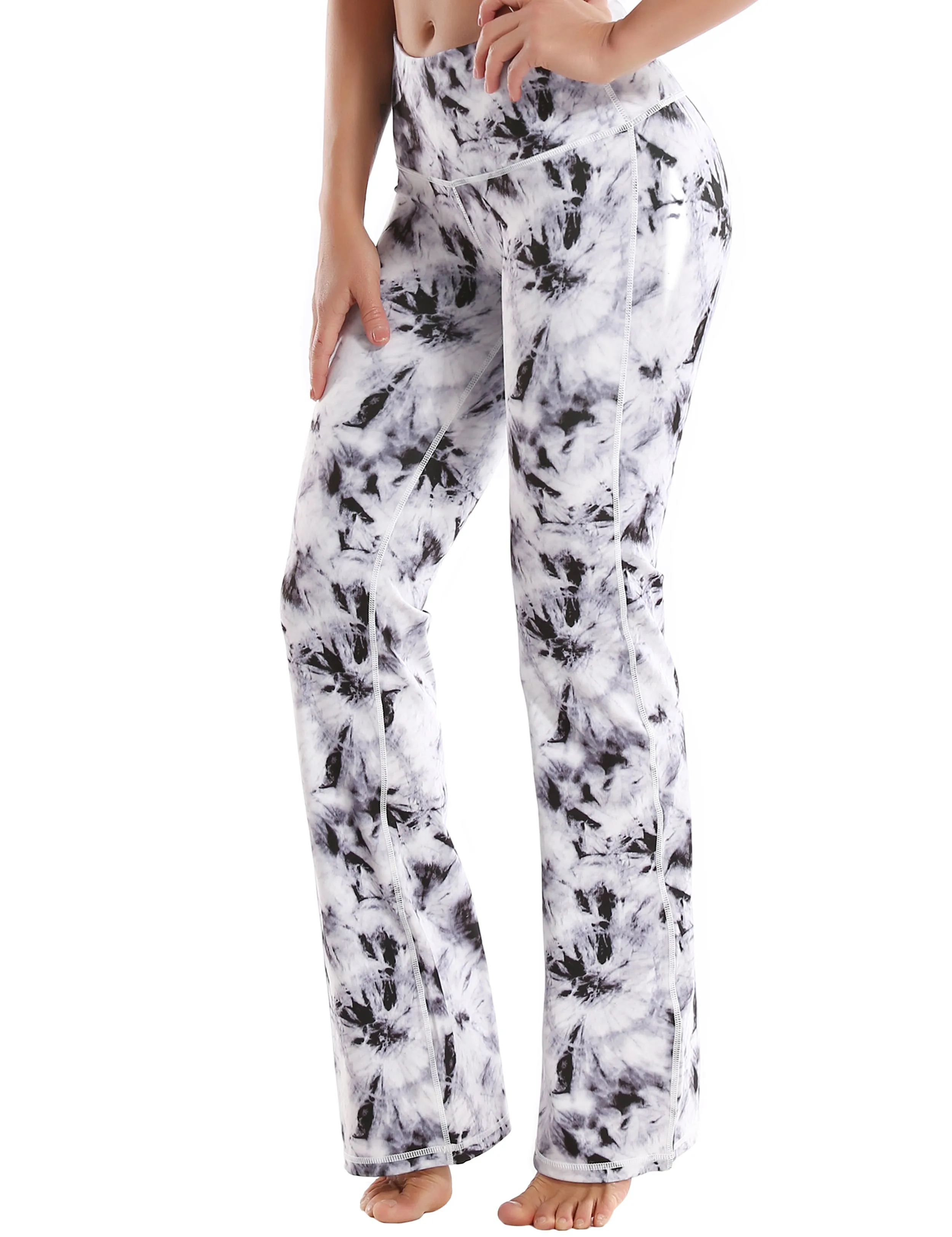 29" 31" 33" 35" 37" High Waist Printed Bootcut Leggings Black Dandelion_Running