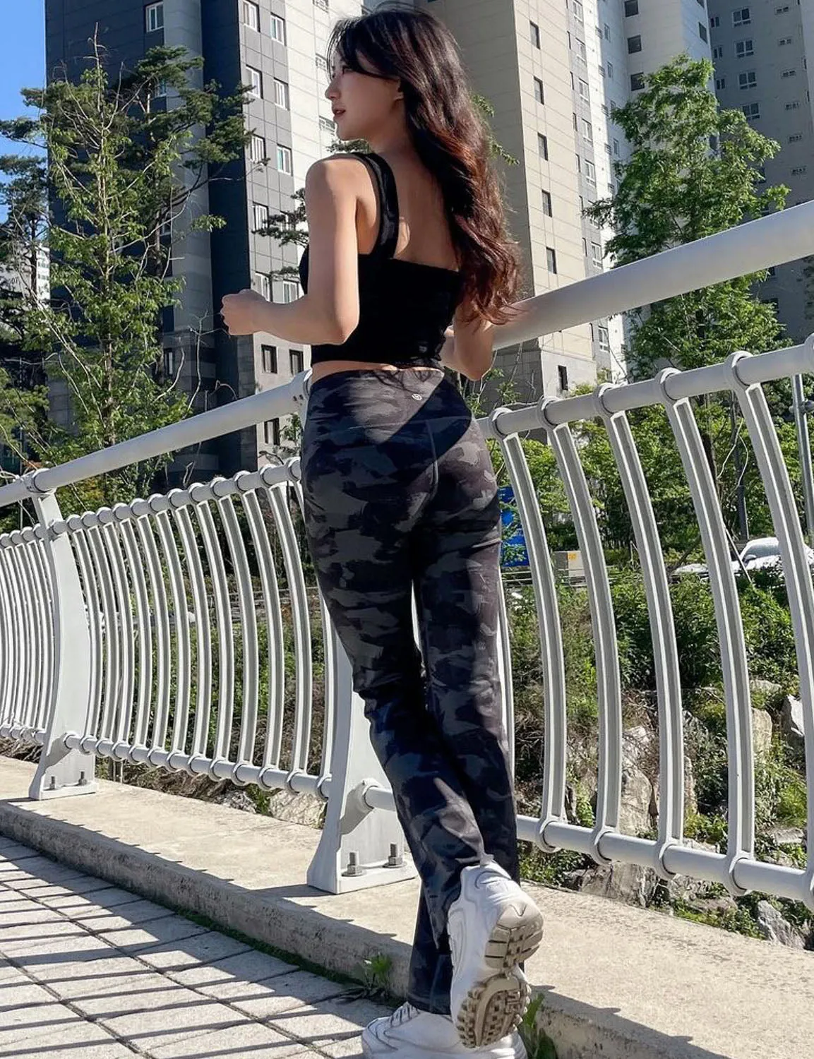 29" 31" 33" 35" 37" High Waist Printed Bootcut Leggings dimgray brushcamo ins_Running