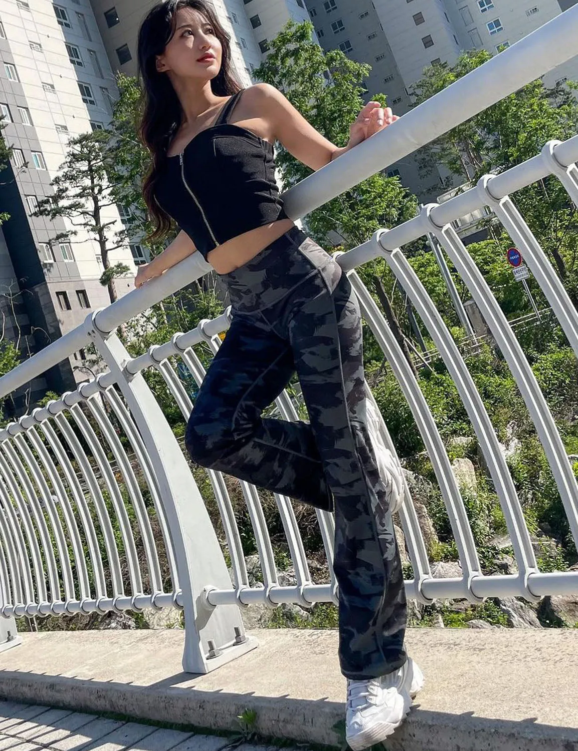 29" 31" 33" 35" 37" High Waist Printed Bootcut Leggings dimgray brushcamo ins_Running
