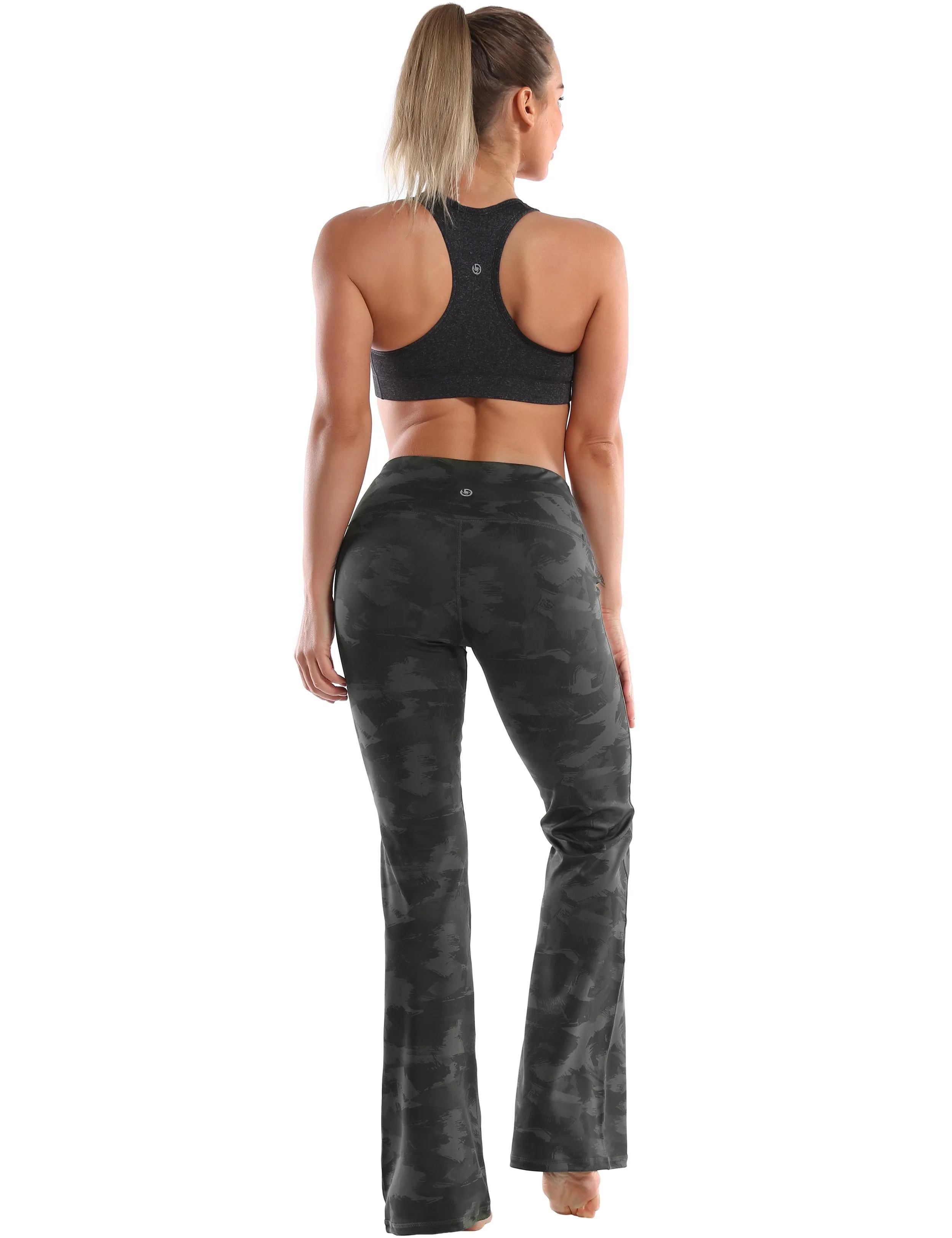 29" 31" 33" 35" 37" High Waist Printed Bootcut Leggings dimgray brushcamo ins_Running