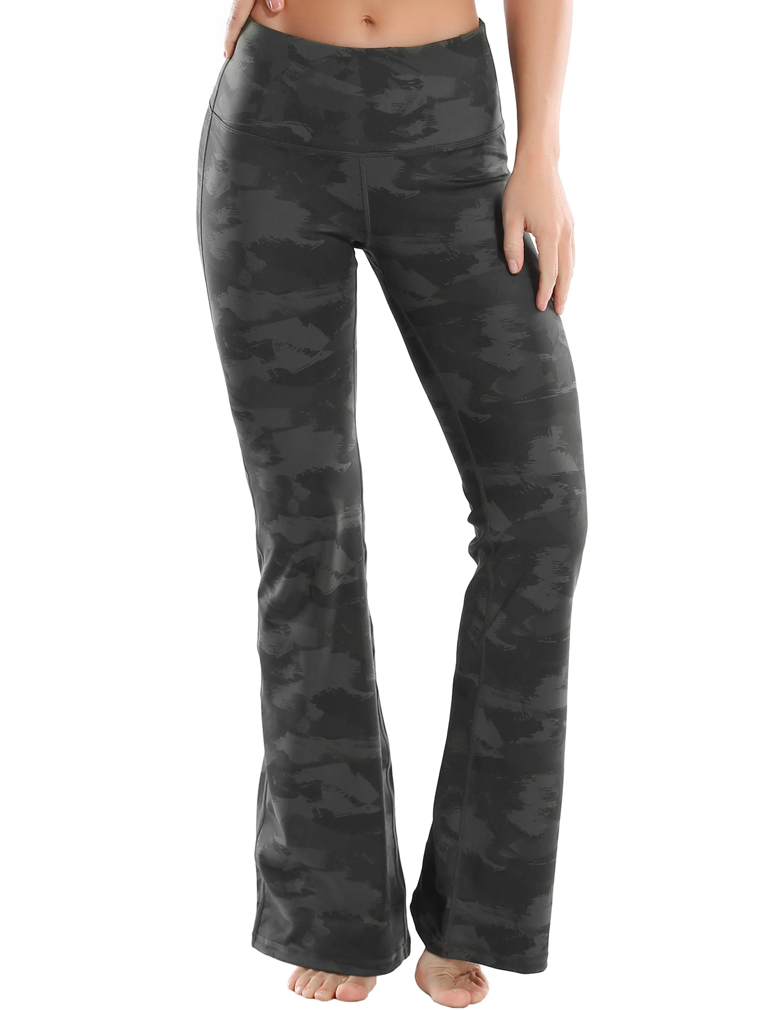 29" 31" 33" 35" 37" High Waist Printed Bootcut Leggings dimgray brushcamo ins_Running