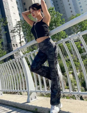 29" 31" 33" 35" 37" High Waist Printed Bootcut Leggings dimgray brushcamo ins_Running