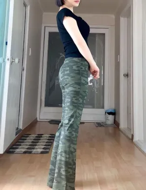 29" 31" 33" 35" 37" High Waist Printed Bootcut Leggings green camo ins_Running