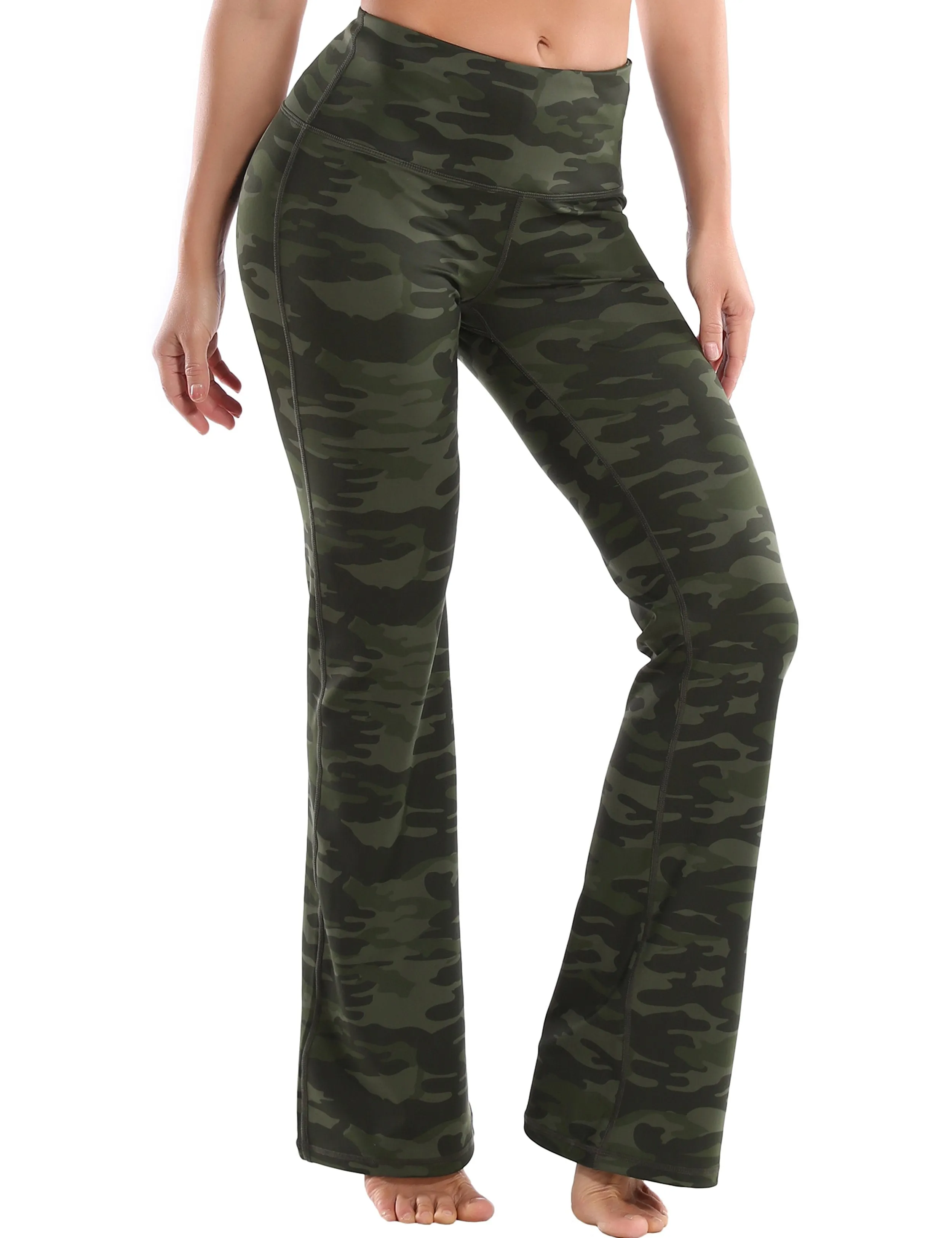 29" 31" 33" 35" 37" High Waist Printed Bootcut Leggings green camo ins_Running