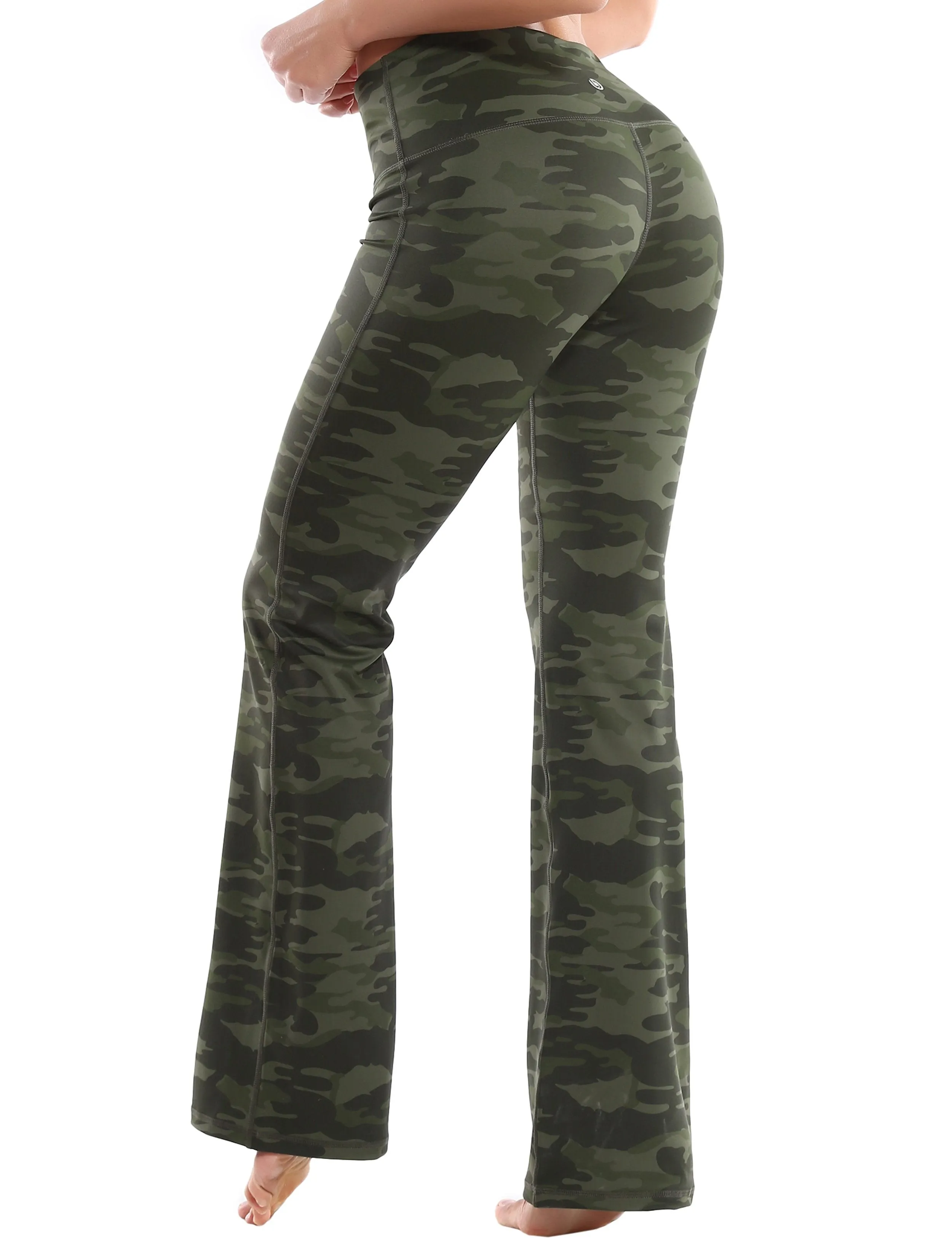 29" 31" 33" 35" 37" High Waist Printed Bootcut Leggings green camo ins_Running