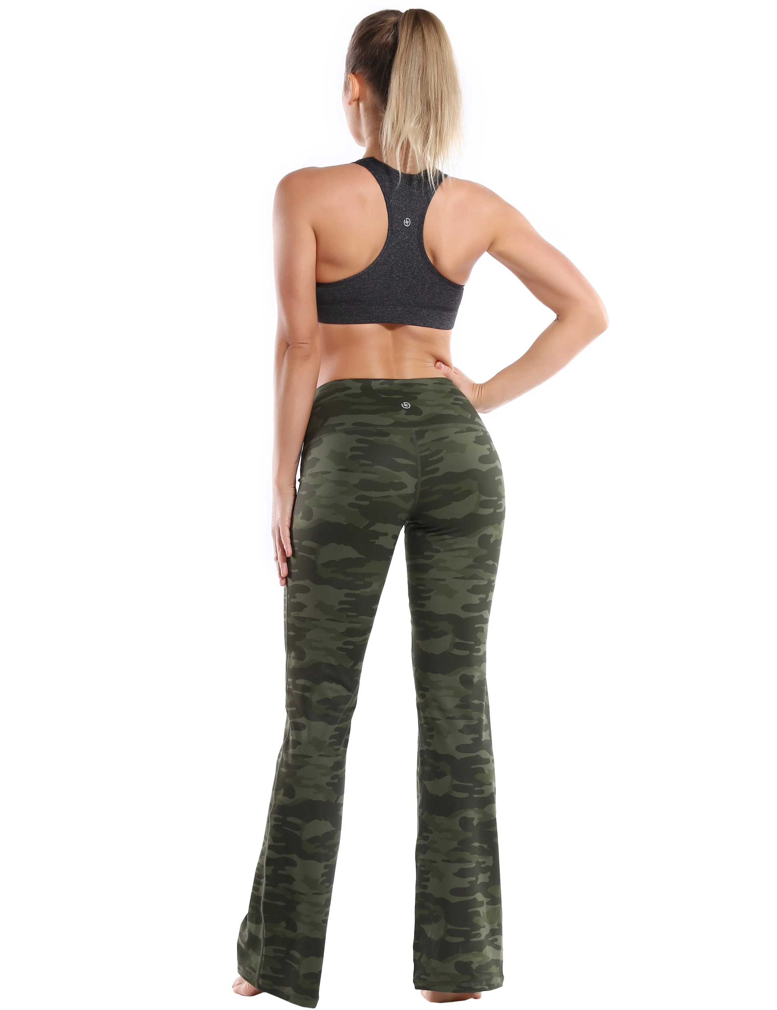 29" 31" 33" 35" 37" High Waist Printed Bootcut Leggings green camo ins_Running
