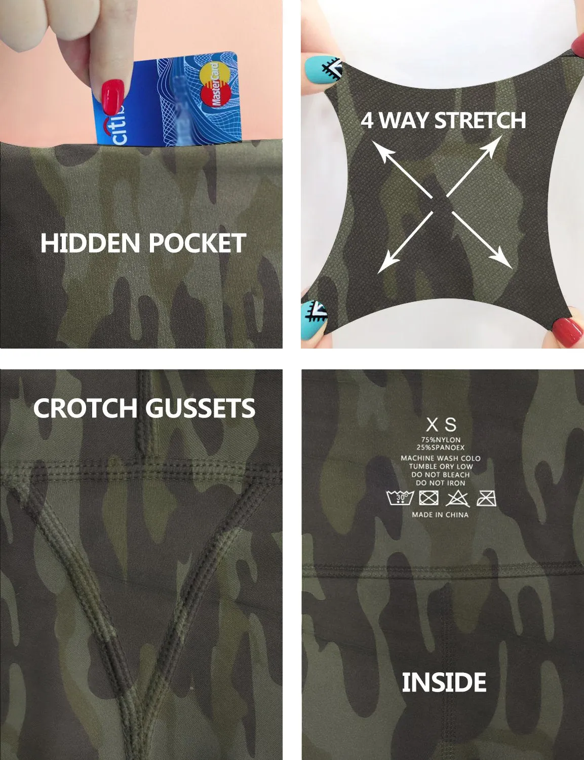 29" 31" 33" 35" 37" High Waist Printed Bootcut Leggings green camo ins_Running