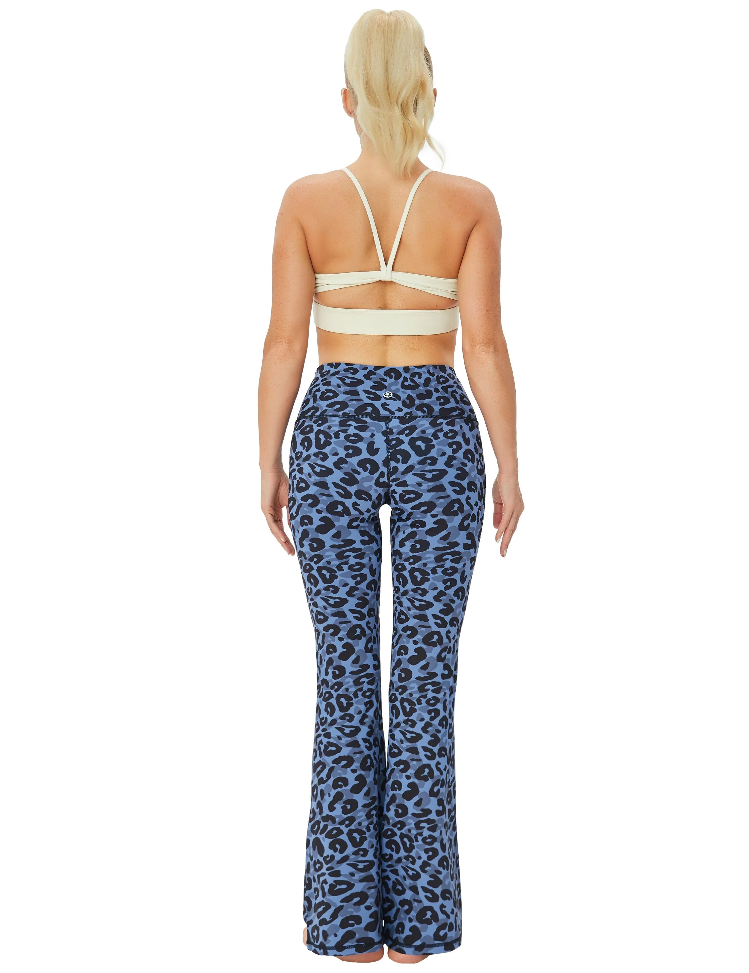 29" 31" 33" 35" 37" High Waist Printed Bootcut Leggings navy_leopard_Running