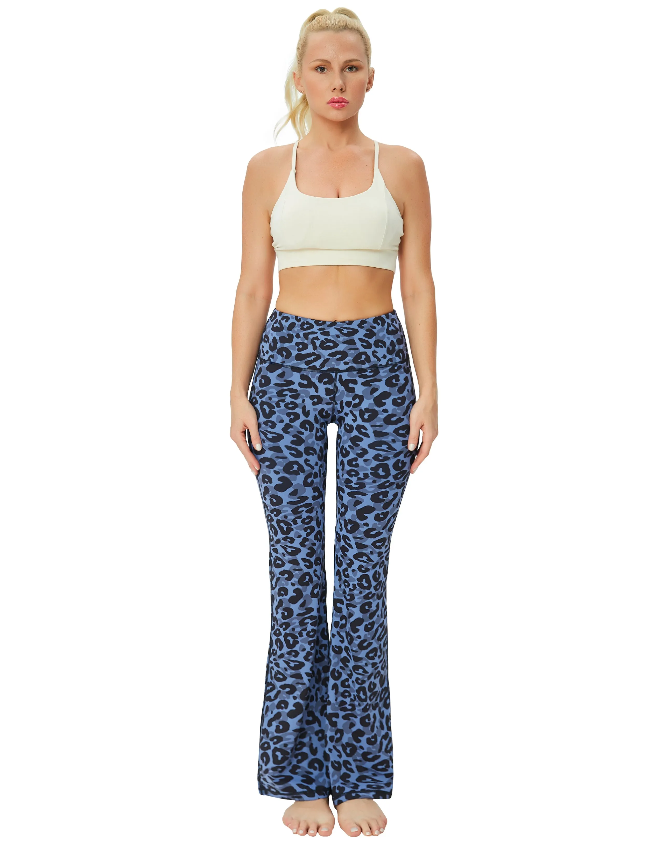 29" 31" 33" 35" 37" High Waist Printed Bootcut Leggings navy_leopard_Running