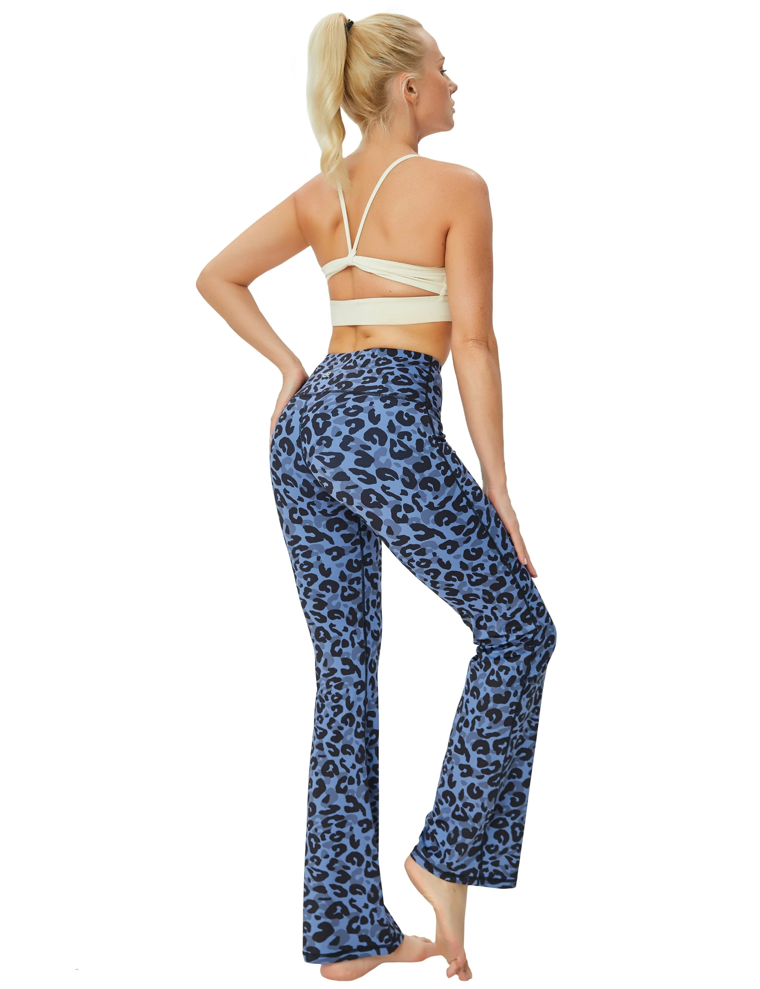 29" 31" 33" 35" 37" High Waist Printed Bootcut Leggings navy_leopard_Running